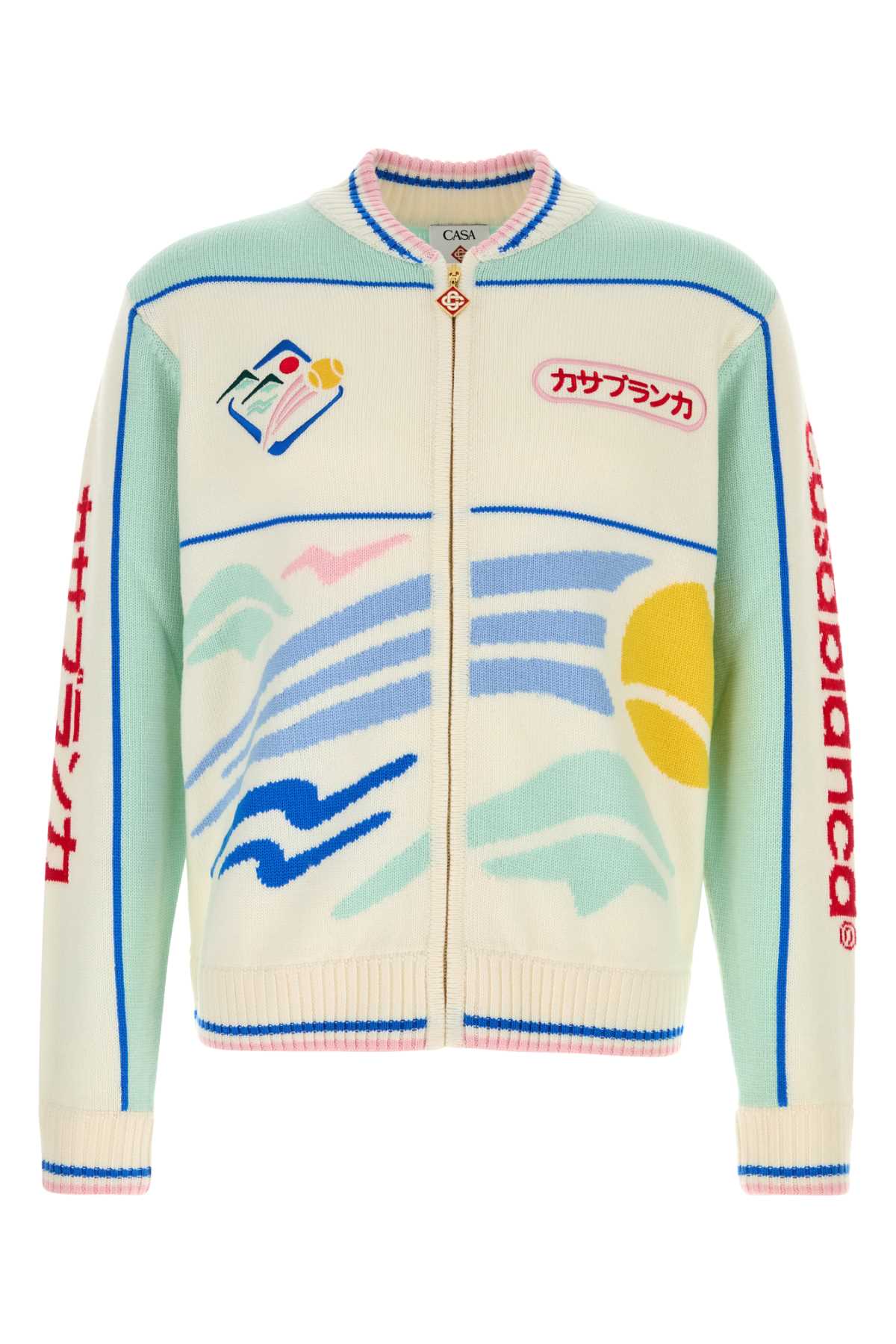 Casablanca Mens Montagne Sportif Montagne Embroidered Wool-knit Cardigan In Neutral