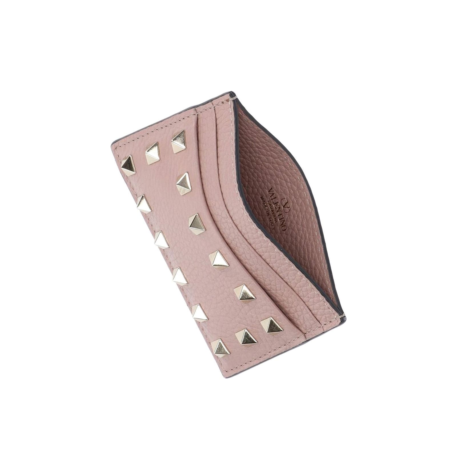 Shop Valentino Garavani Rockstud Card Case In Beige