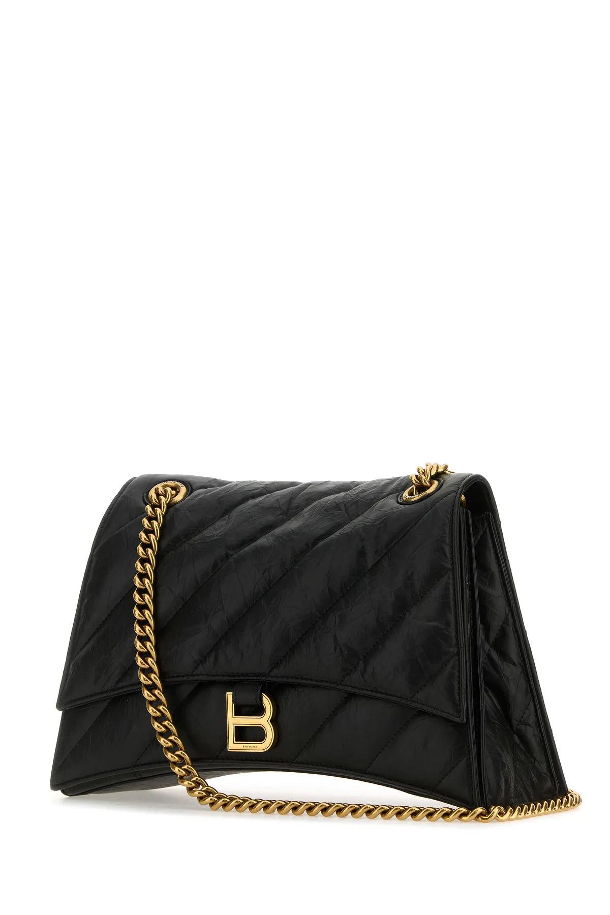 Balenciaga Crush Medium Quilted Leather Shoulder Bag In Black