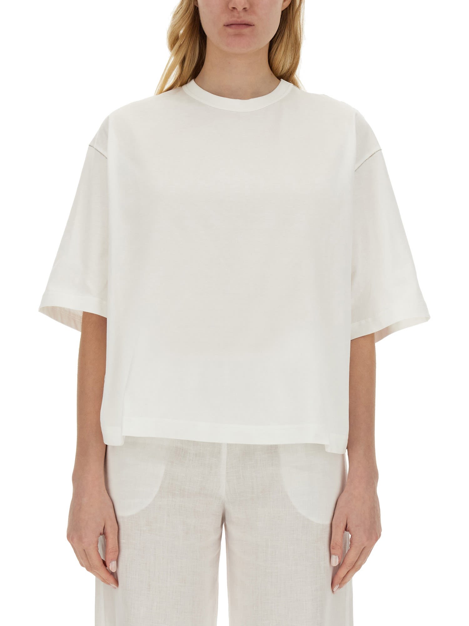 Shop Fabiana Filippi Cotton T-shirt  In White