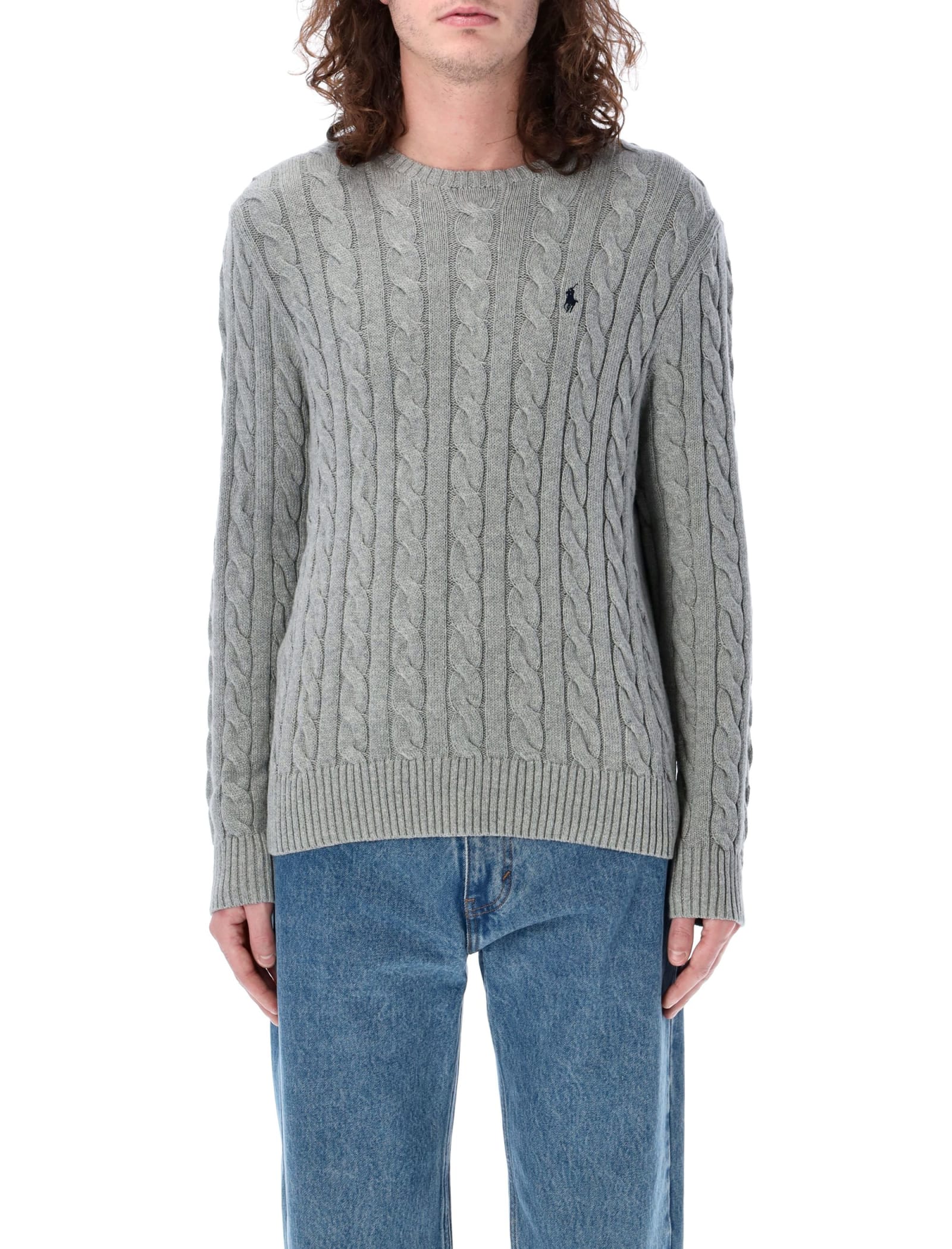 Shop Polo Ralph Lauren Cable Knit Sweater In Grey