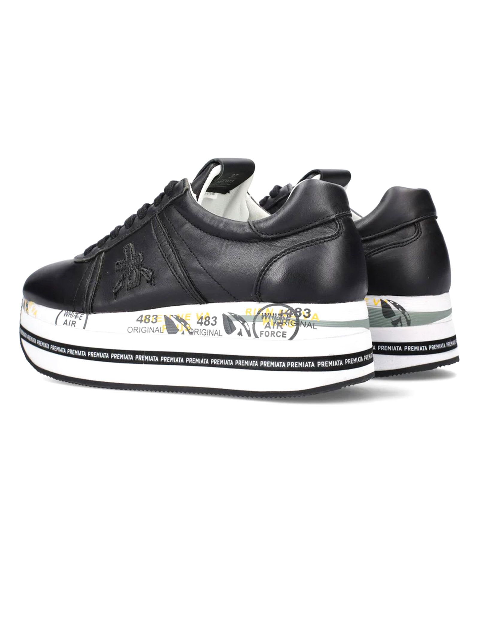 Premiata Low Top Sneakers With Contrast Platform Sole In Black