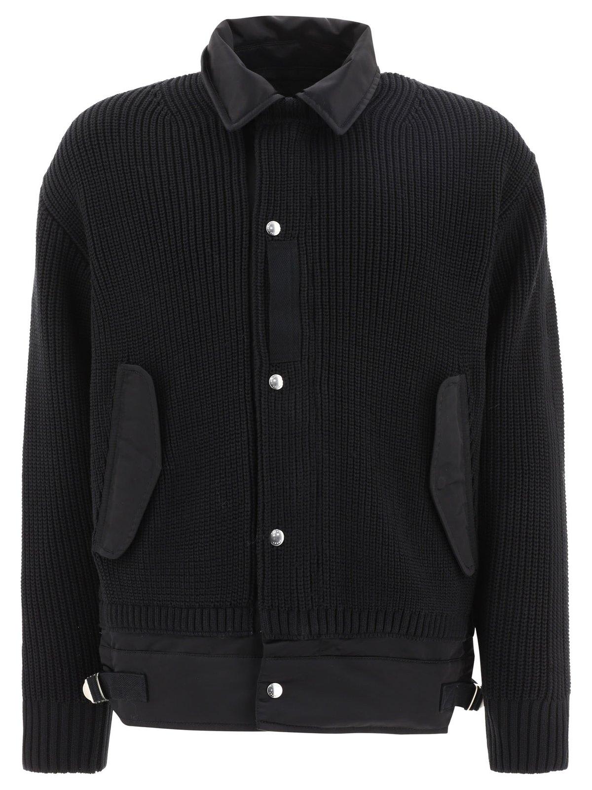 Sacai Ribbed-knit Panelled Buttoned Jacket
