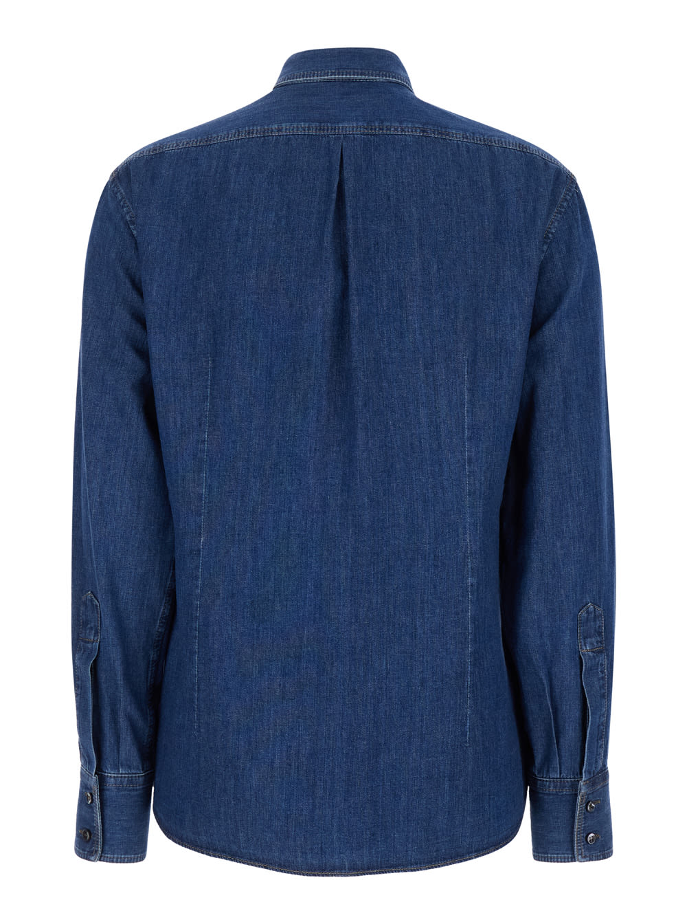 Shop Brunello Cucinelli Blue Long Sleeve Shirt With Patch Pocket In Denim Woman