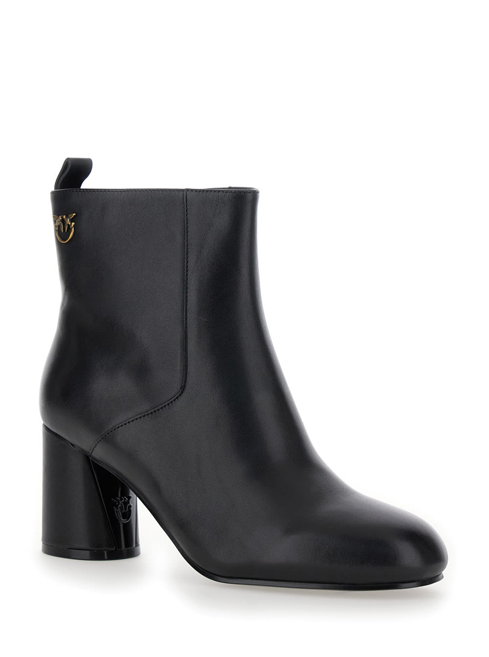 Shop Pinko Cindy Black Ankle Boots With Logo Love Birds Plaque On The Side In Leather Woman