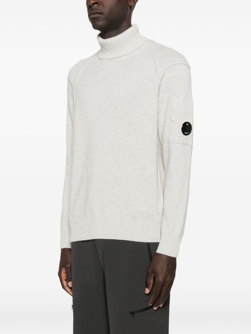 C.p. Company Ribbed Knit Turtleneck Sweater With Folded Collar And Distinctive Sleeve Patch In Gray