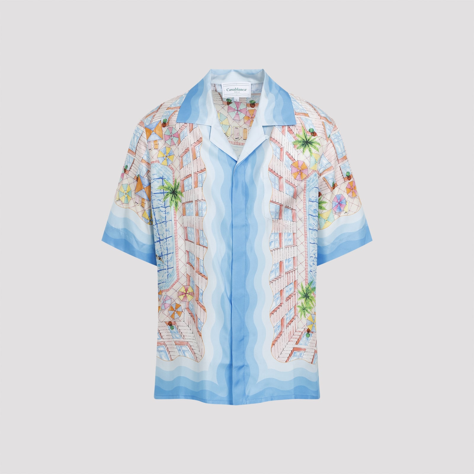 Shop Casablanca Silk Twill Cuban Collar Shirt In Le Plongeon