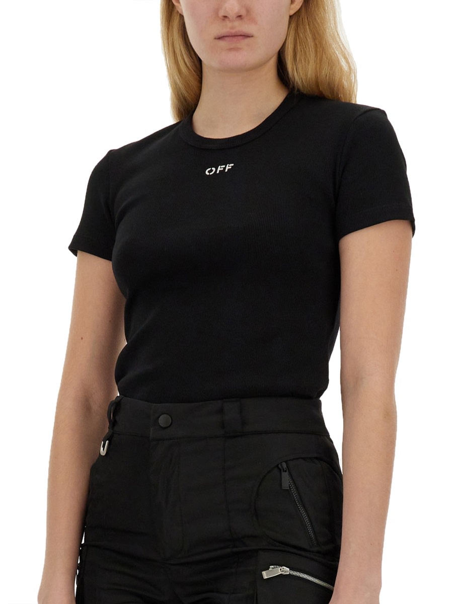 Shop Off-white Basic Ribbed T-shirt In Black