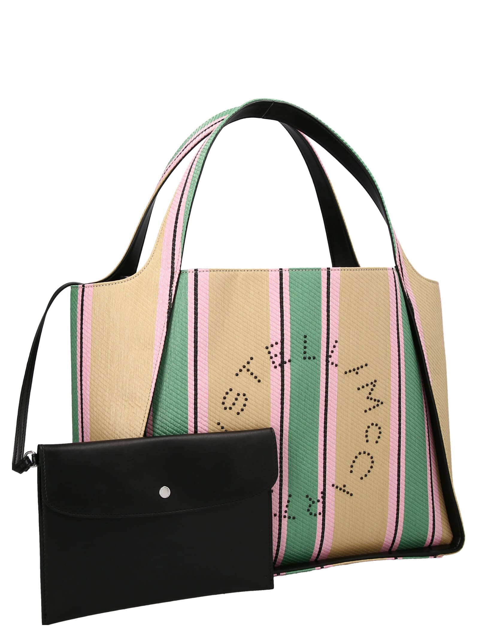 Stella Mccartney Embroidered Raffia Stella Logo Shopping Bag In Multicolor