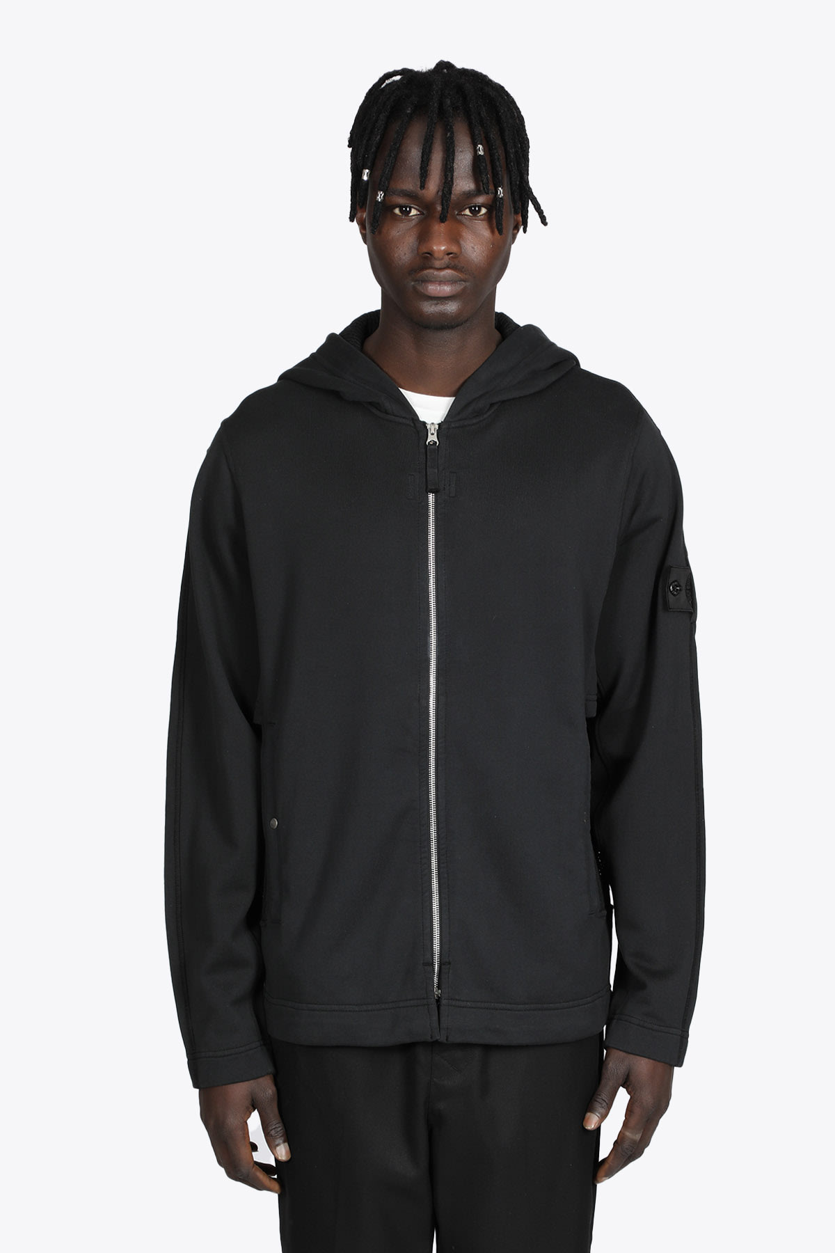 Stone Island Shadow Project Full Zip Hoodie Chapter 1 Black cotton full zip hoodie with mesh panel