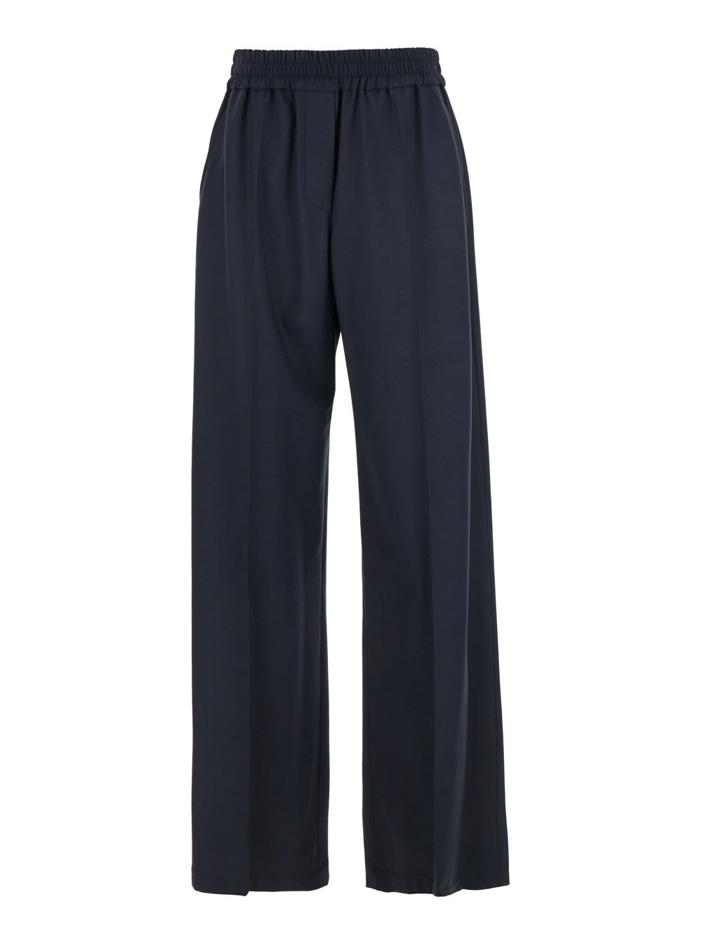 Blue Pants With Elastic Waist In Wool Blend Stretch Woman