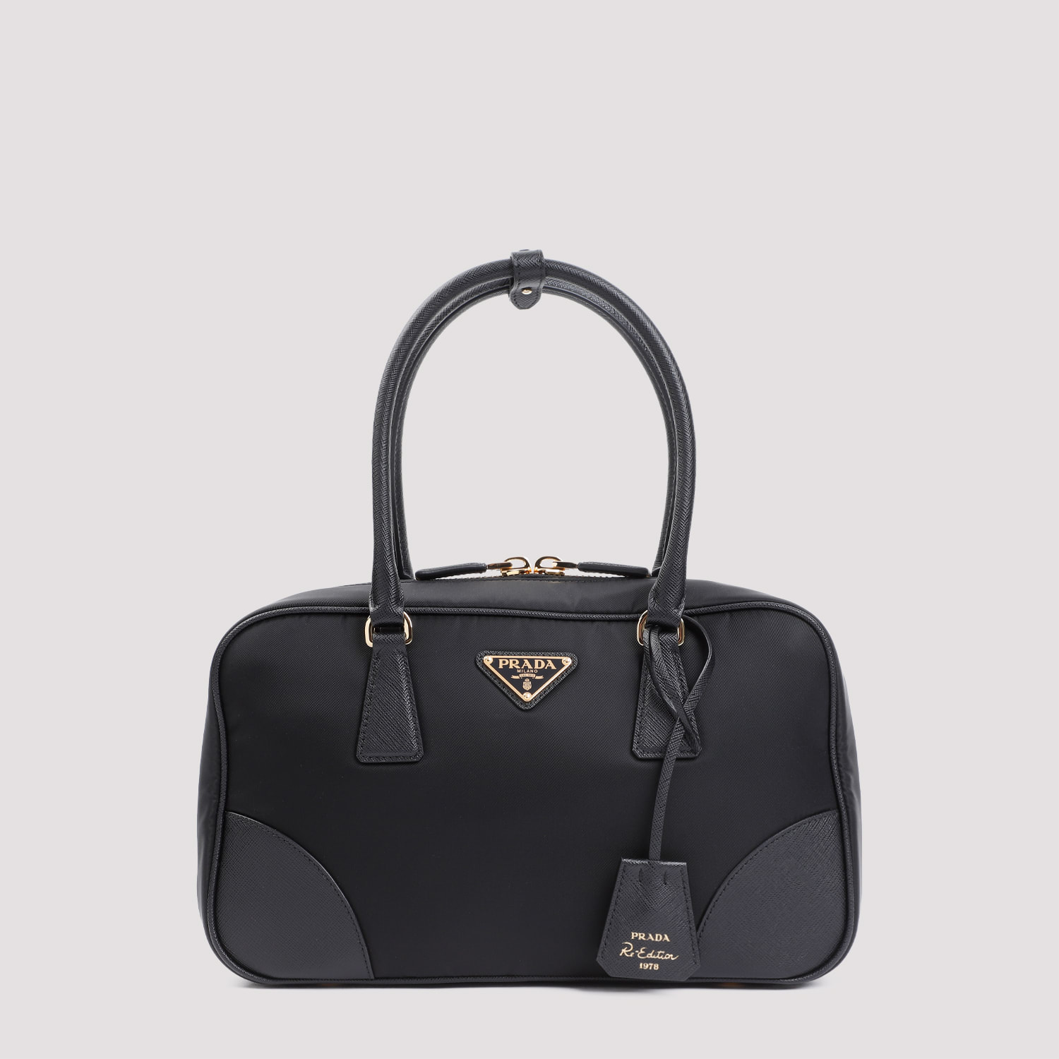Prada Black Nylon And Leather Re-edition 1978 Handbag In Black