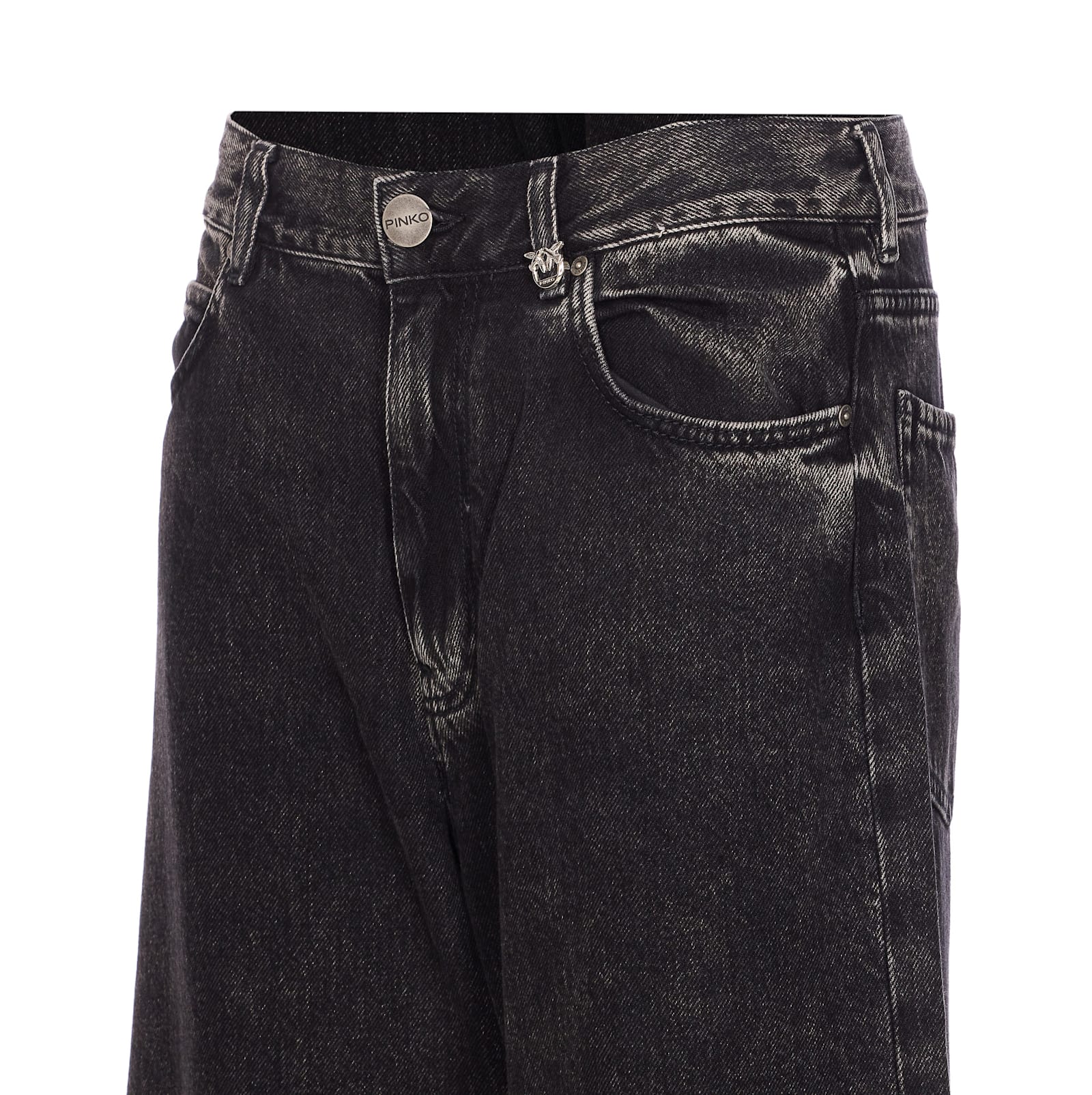 Pinko Wide-leg Jeans In Black Denim In Black
