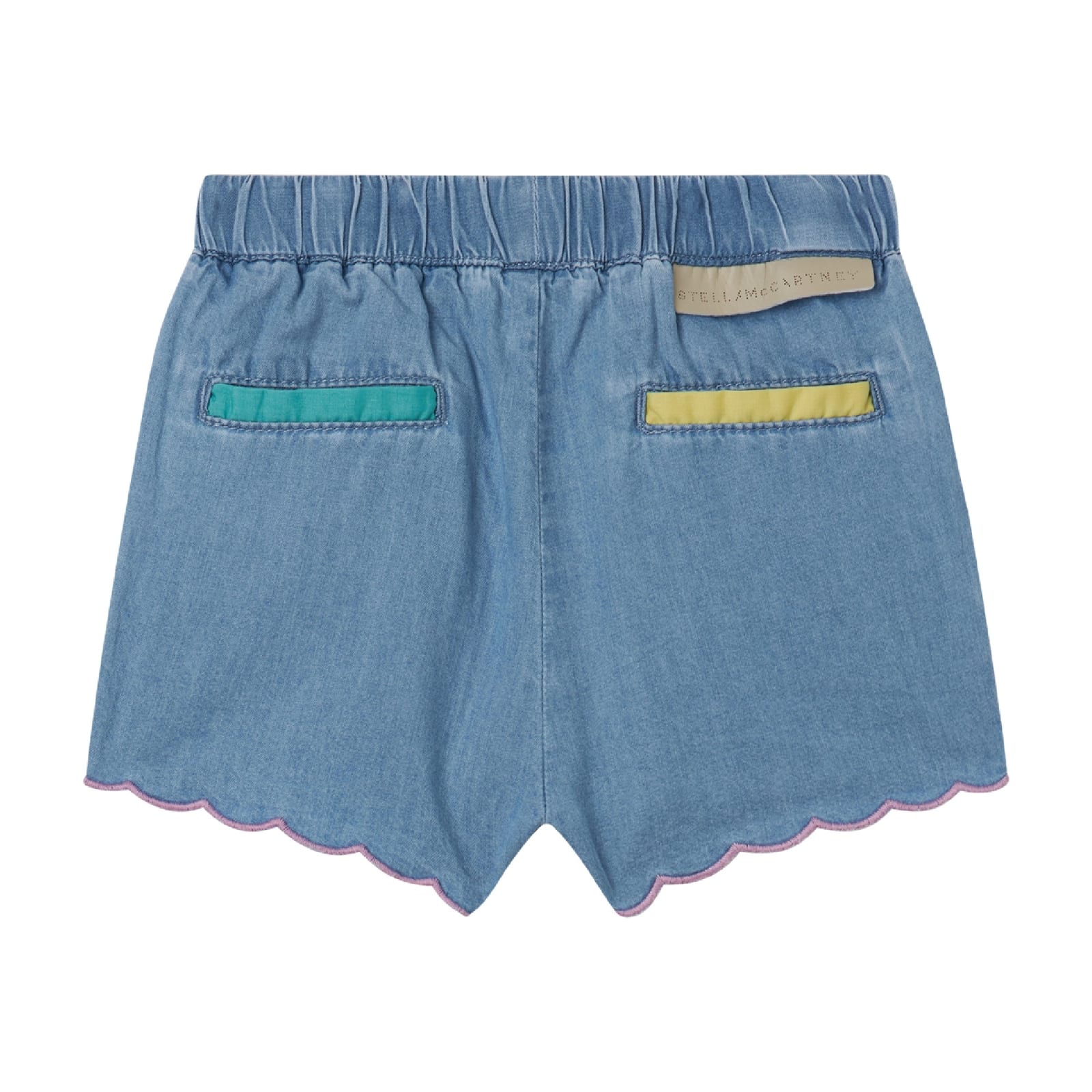 Shop Stella Mccartney Shorts With Scalloped Hem In Blu Denim Chiaro