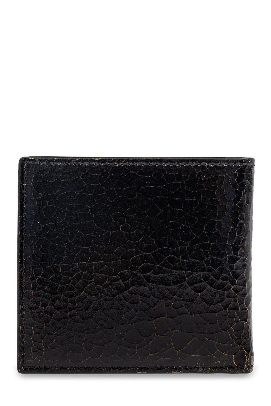 Alexander Mcqueen Crackled Logo Lettering Bi-fold Wallet In Nero E Beige