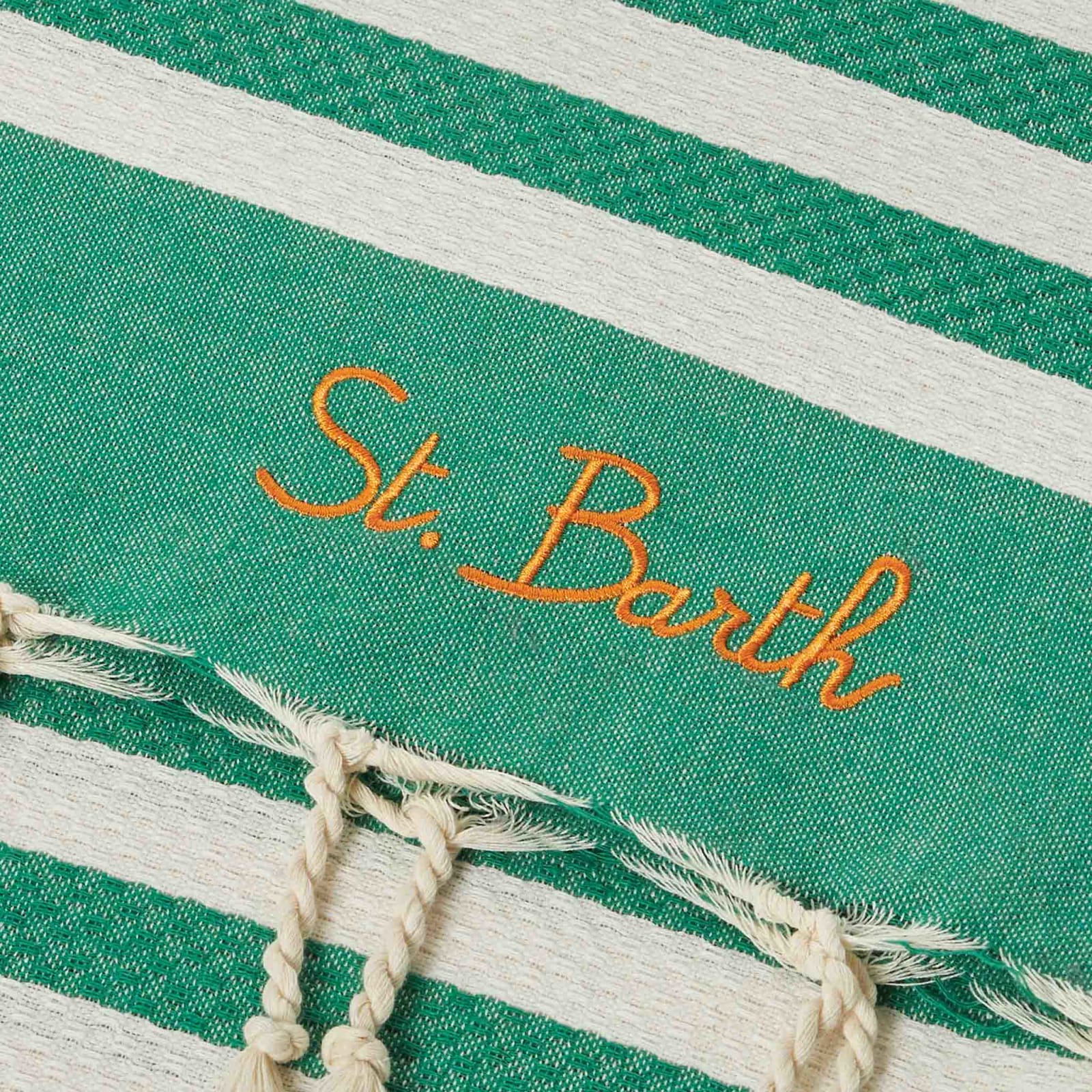 MC2 SAINT BARTH FOUTA CLASSIC HONEYCOMB WITH WHITE AND GREEN STRIPES