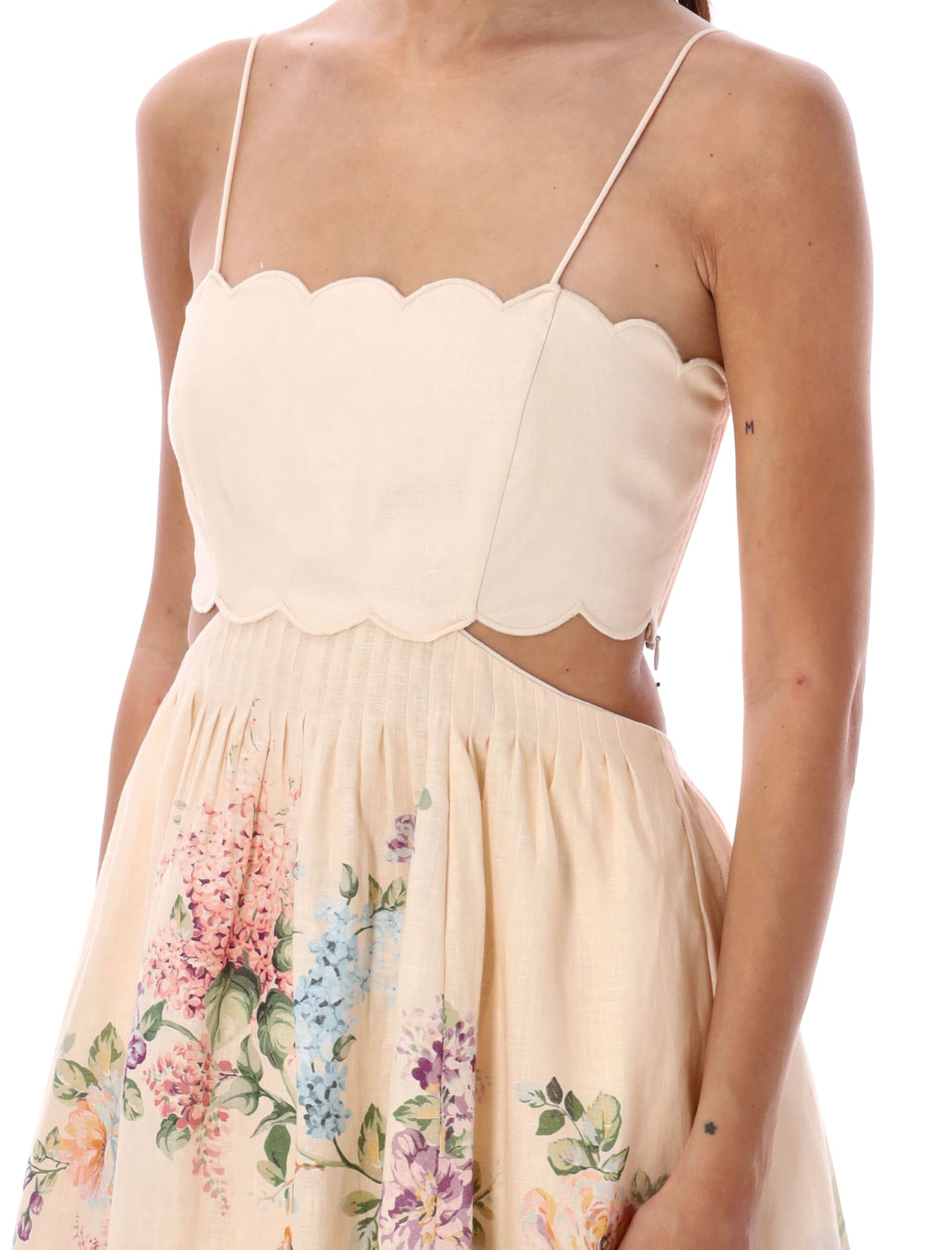 Shop Zimmermann Halliday Scallop Dress In Cream Floer