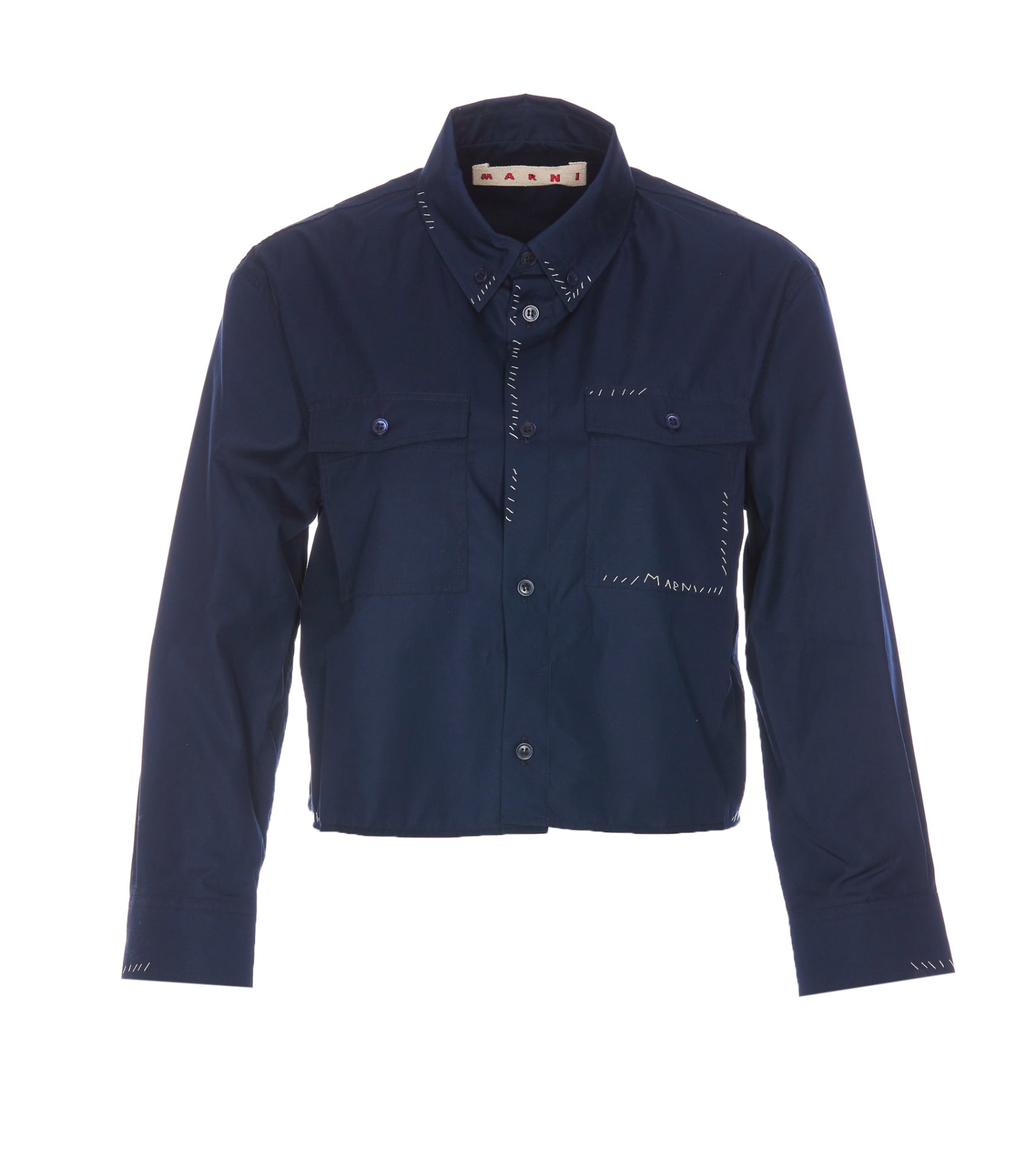 Shop Marni Shirt With  Stitching In Blue