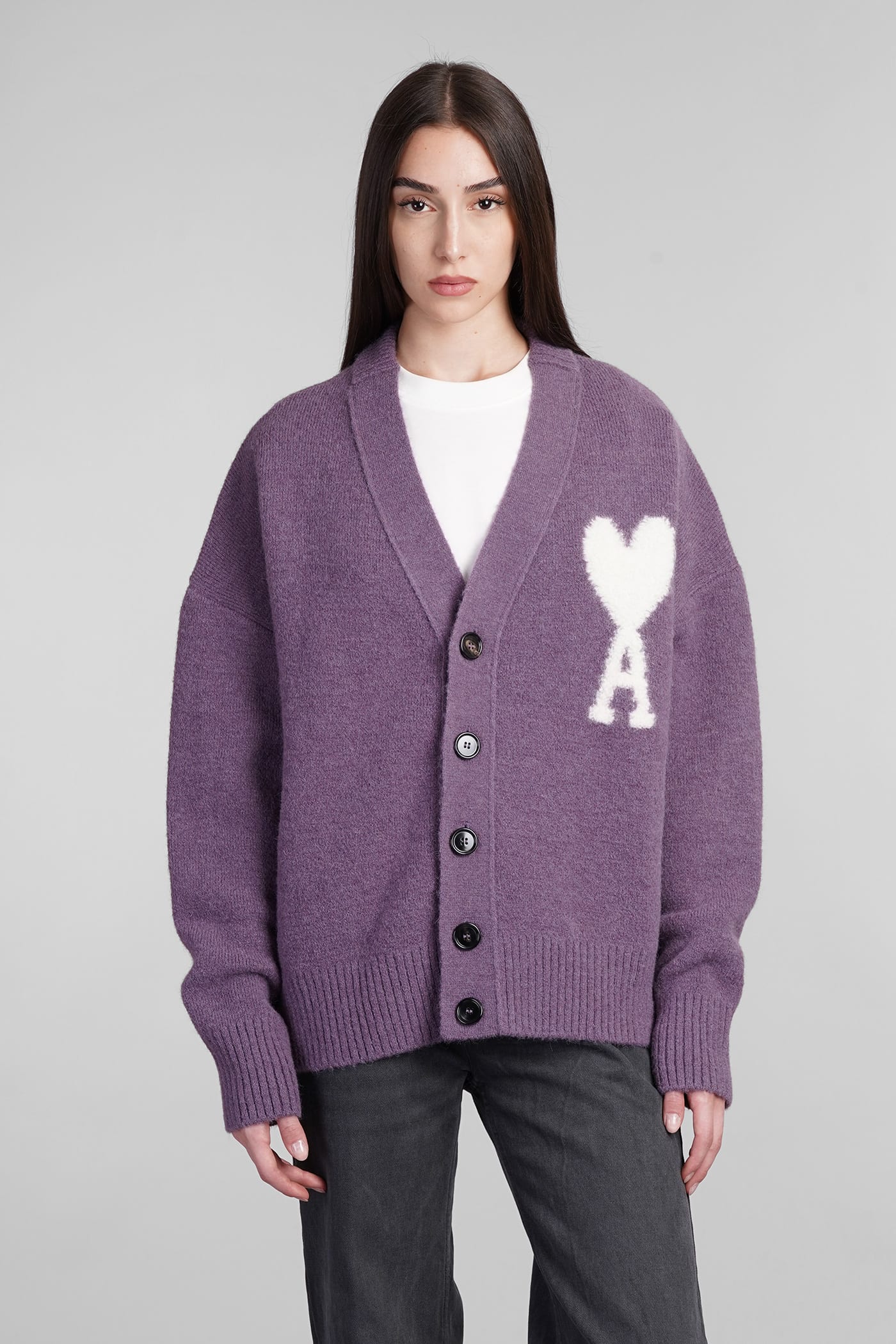 Shop Ami Alexandre Mattiussi Cardigan In Viola Wool