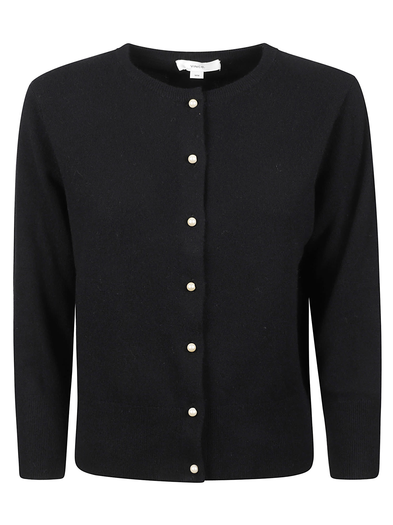 Shop Vince Round Neck Full Buttoned Cardigan In Black