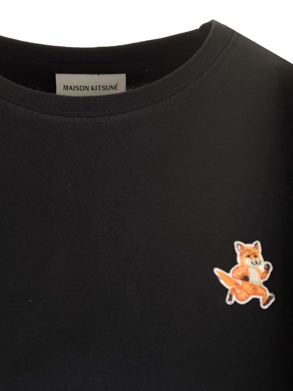 Maison Kitsuné Fox Head Patch Regular Tee Shirt In Black