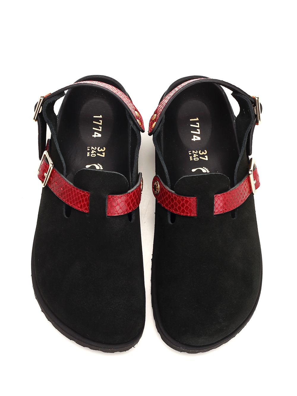 Birkenstock Black And Red Leather Tokio Cazador Flats In Black