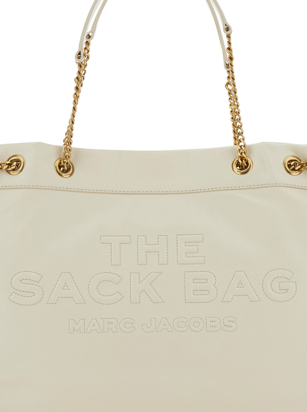 Marc Jacobs 'the Sack Bag' White Shoulder Bag With Logo Embossed On The Front In White