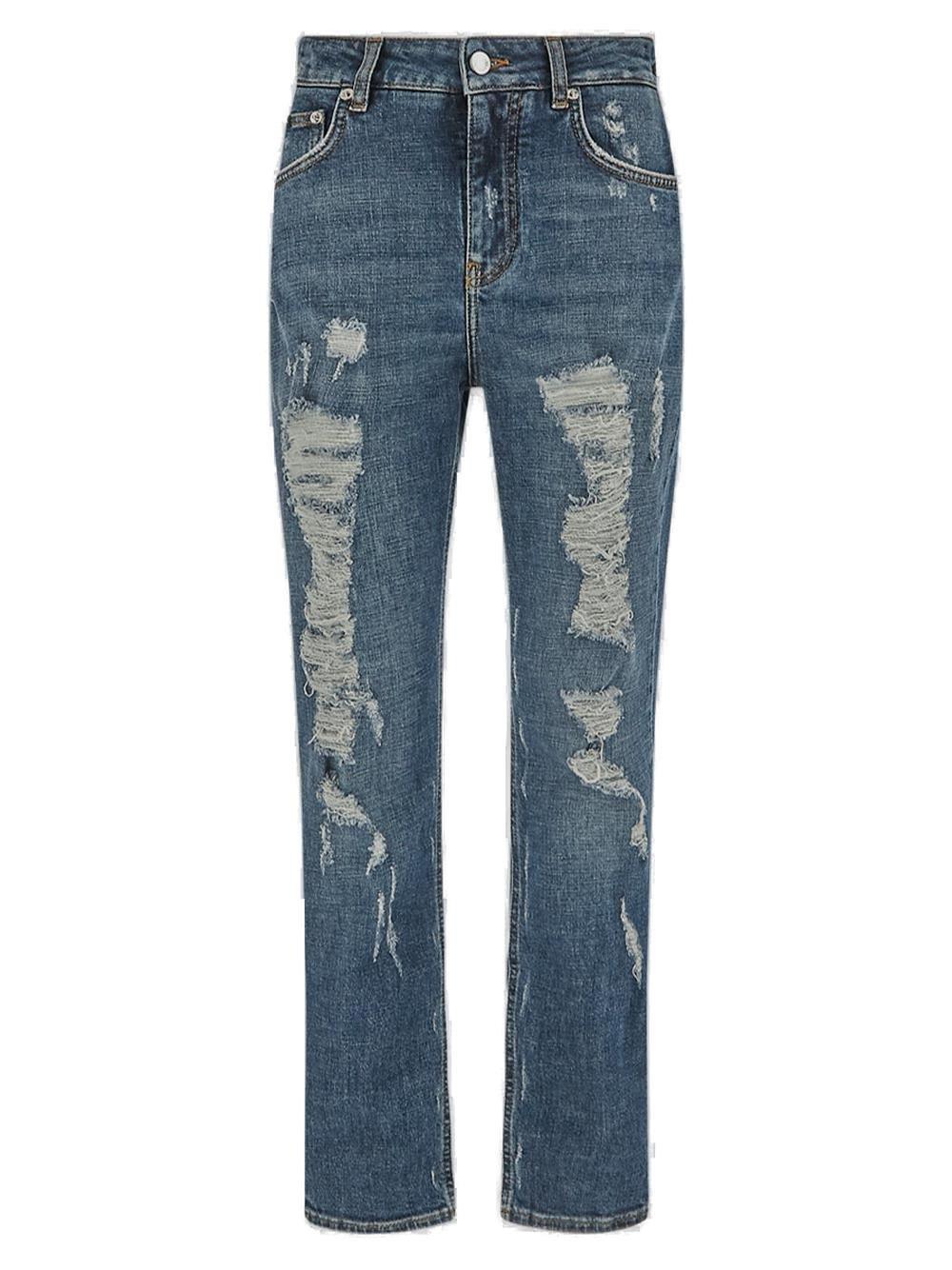 Shop Dolce & Gabbana Distressed Straight Leg Cropped Jeans In Neutro