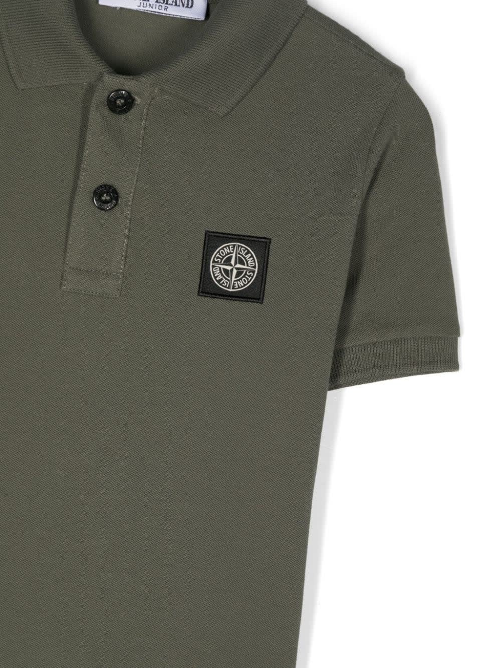 Shop Stone Island Junior Olive Green Polo Shirt With Logo Patch
