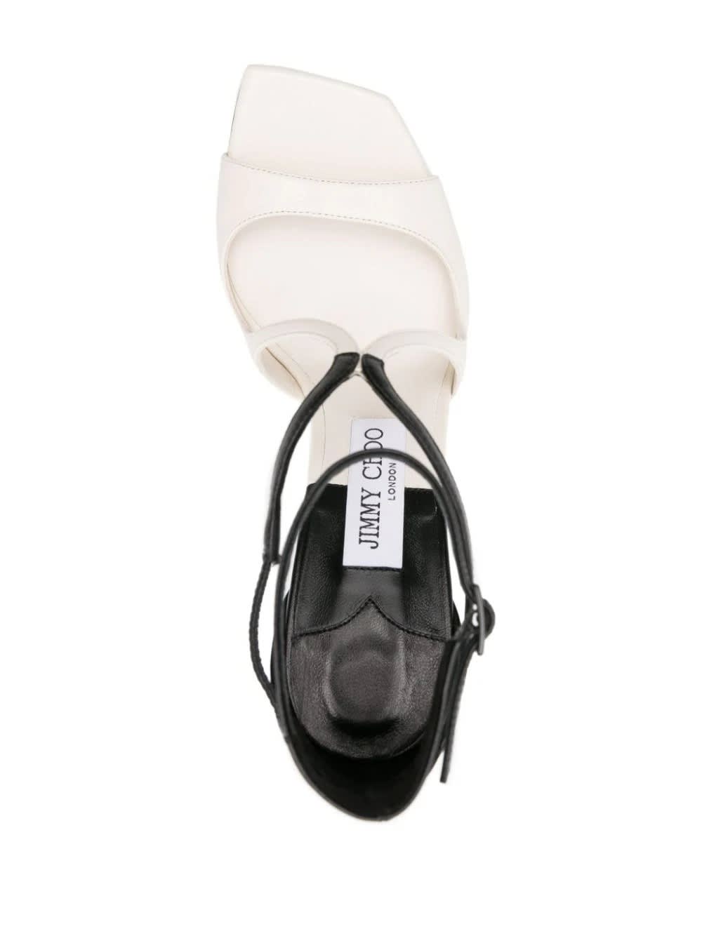 Shop Jimmy Choo Azia Sandals In Black And White Milk Patchwork Nappa Leather In Multicolour