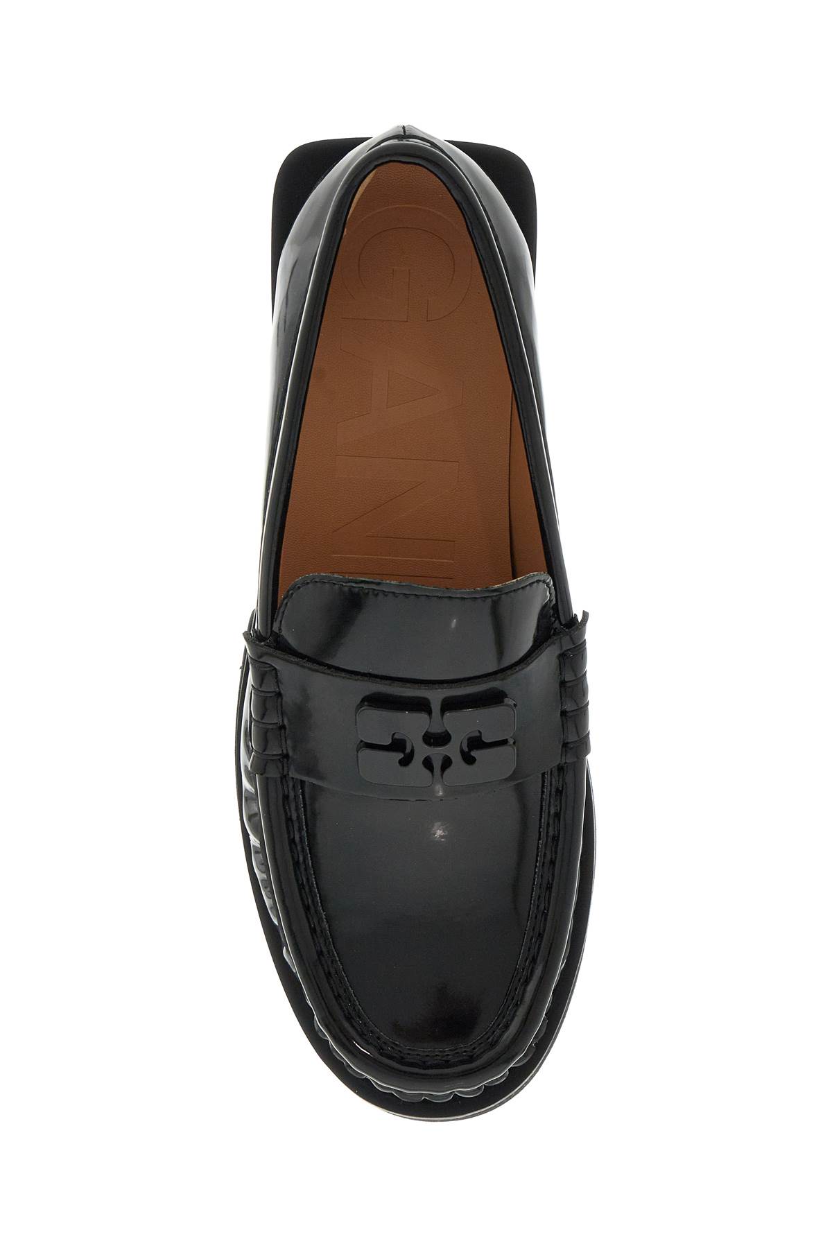 Shop Ganni Butterfly Logo Loafers In Black (black)