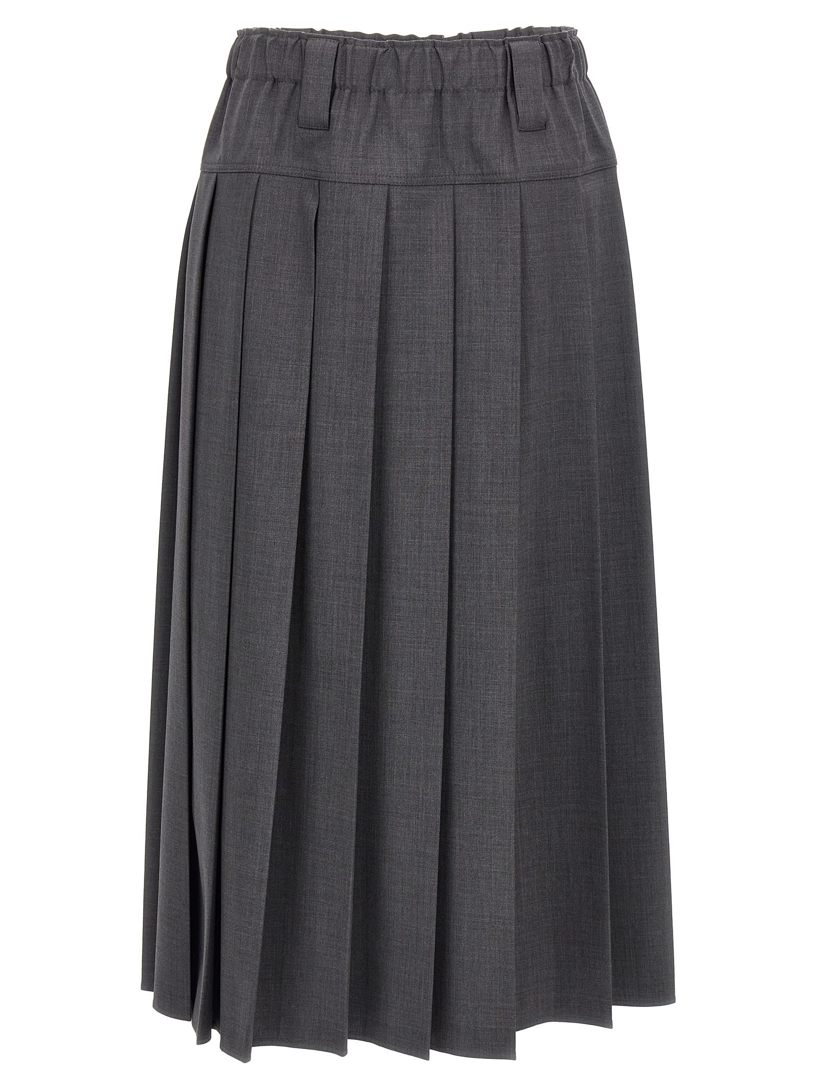 Shop Brunello Cucinelli Pleated Skirt In Gray