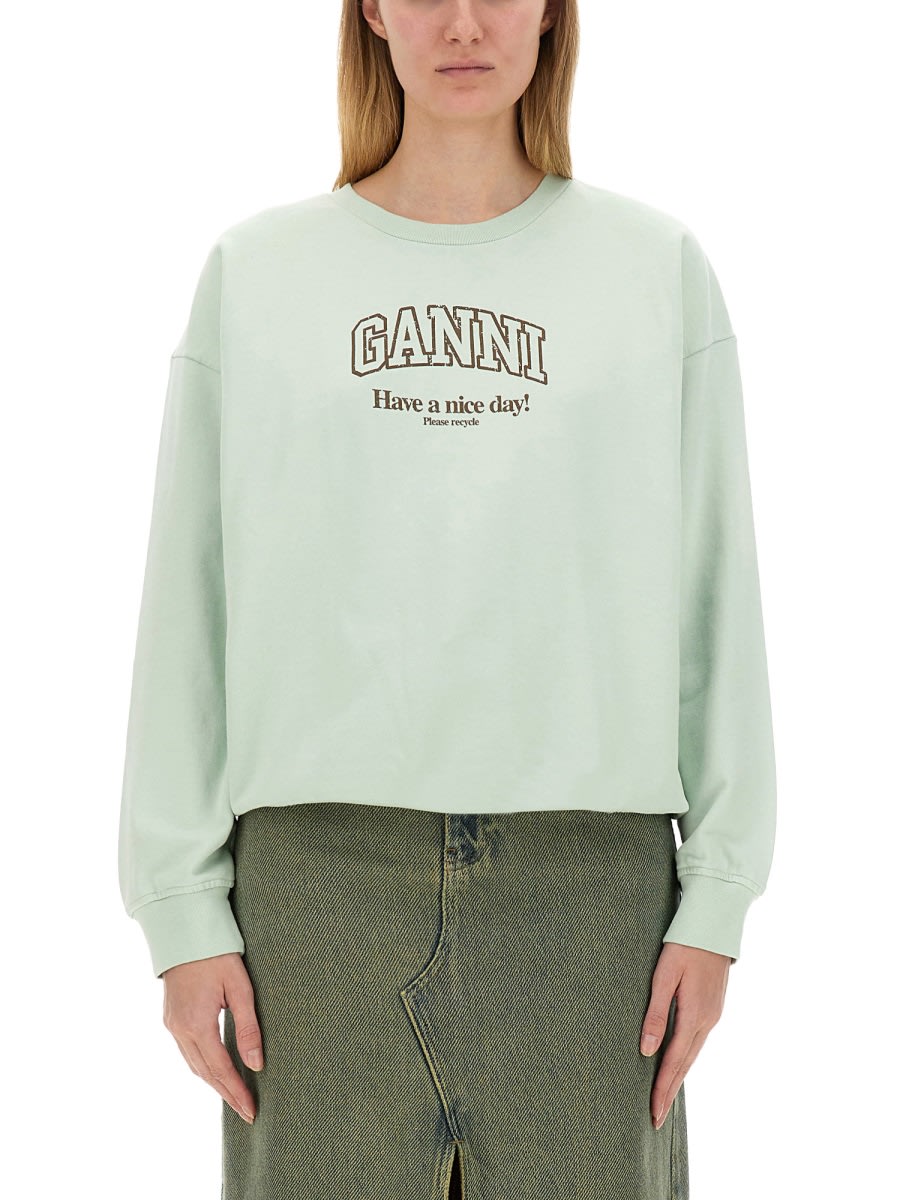 Shop Ganni Oversize Sweatshirt In Green