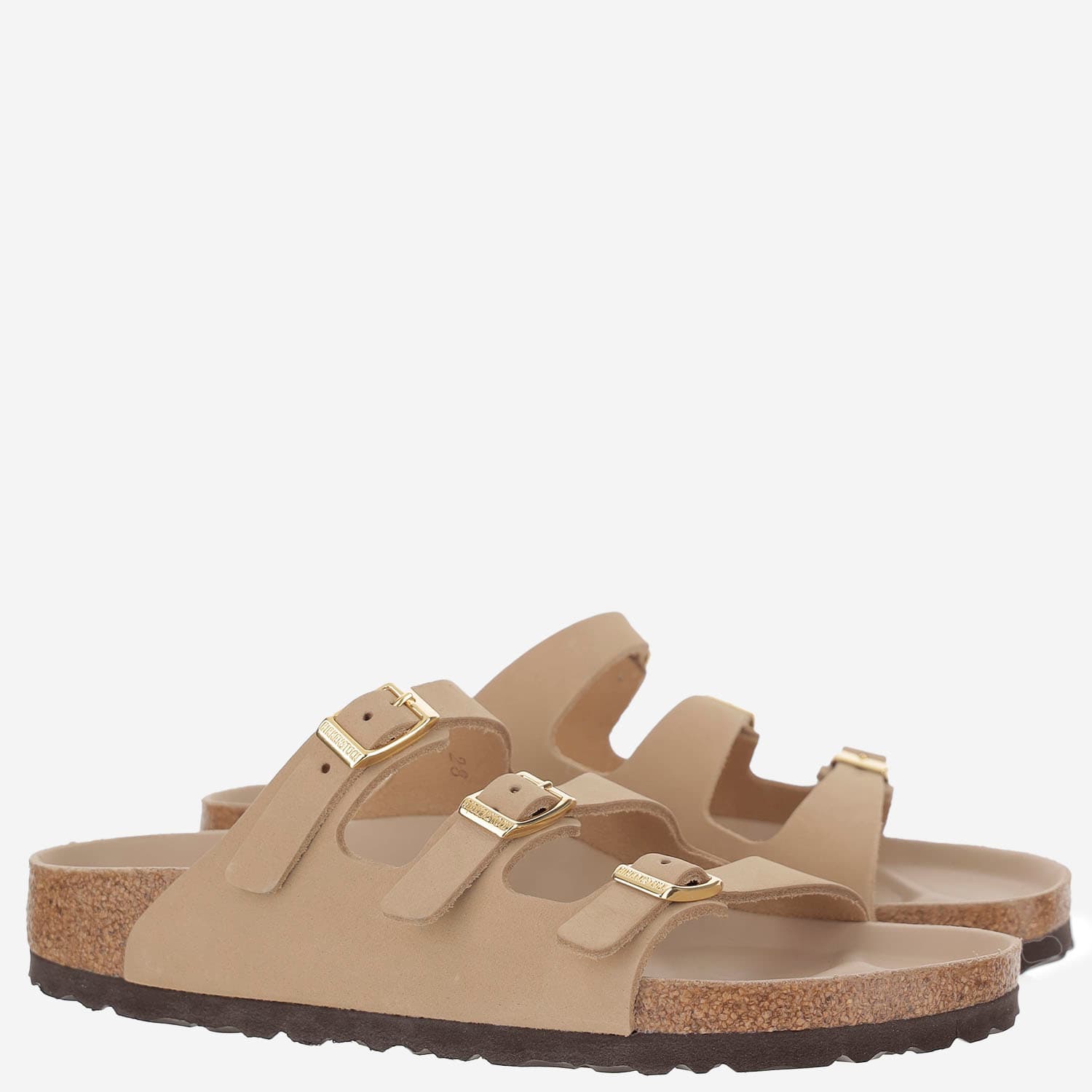Birkenstock Beige Leather Florida Slippers In Pink