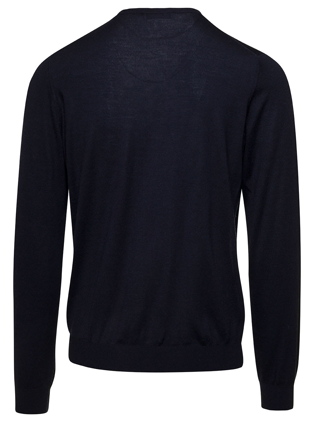 Shop Laneus Blue Crewneck Sweater With Ribbed Trim In Wool And Silk Man