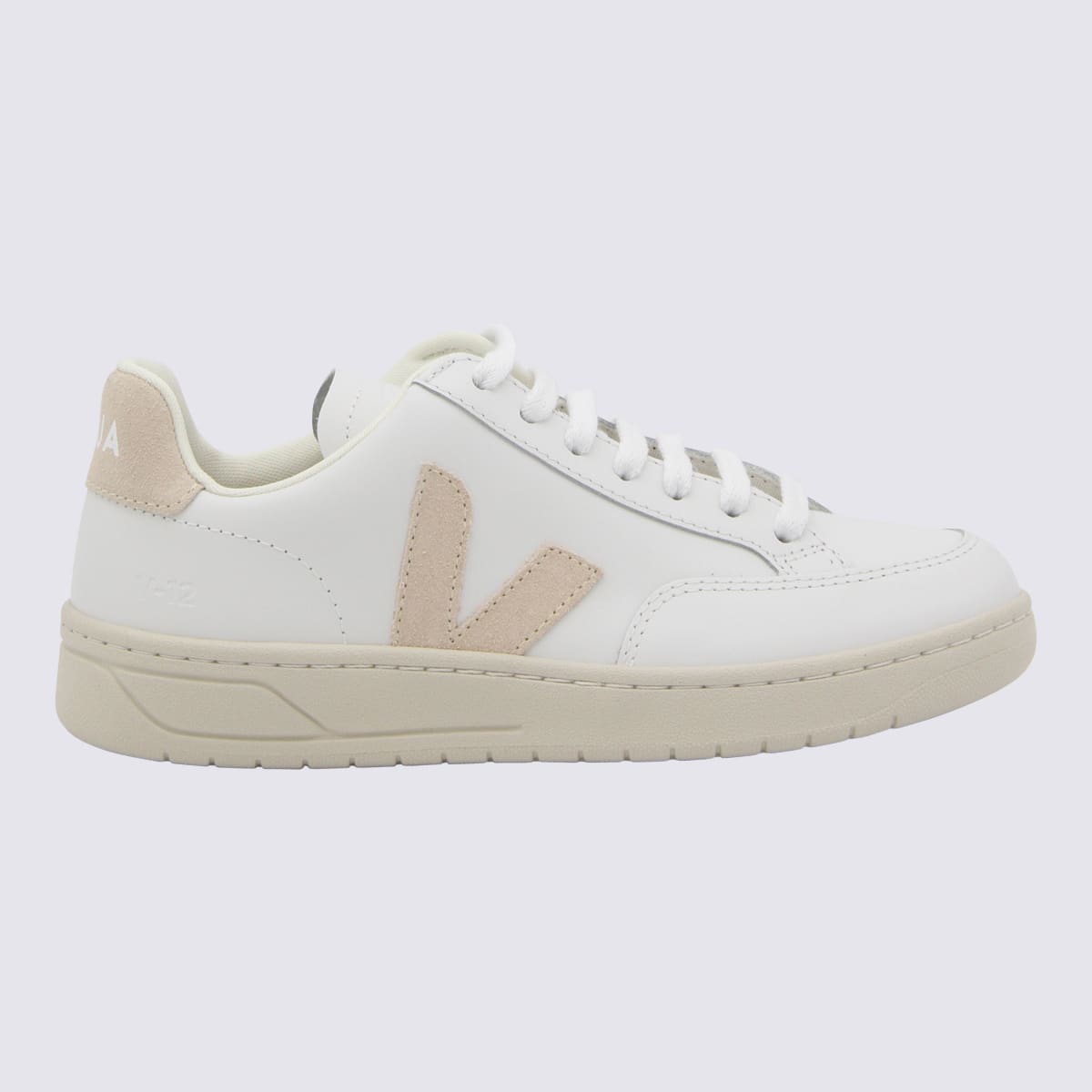 Veja White And Pink Leather V-12 Sneakers