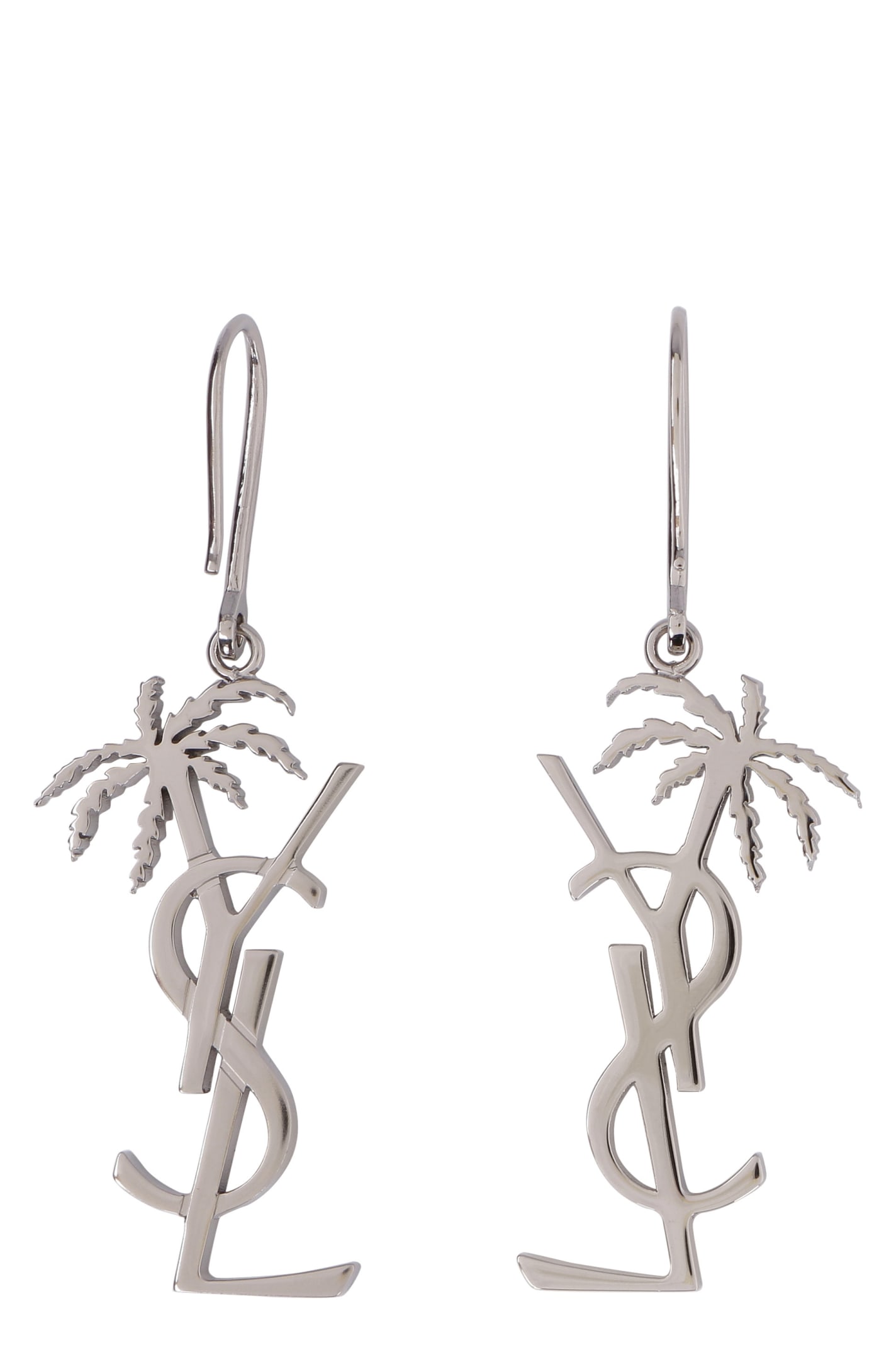 Saint Laurent Logoed Earrings In Silver