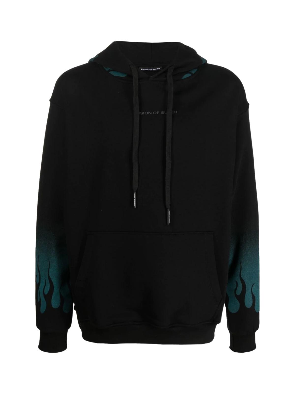 Vision of Super Black Hoodie With Negative Balsam Green Flames