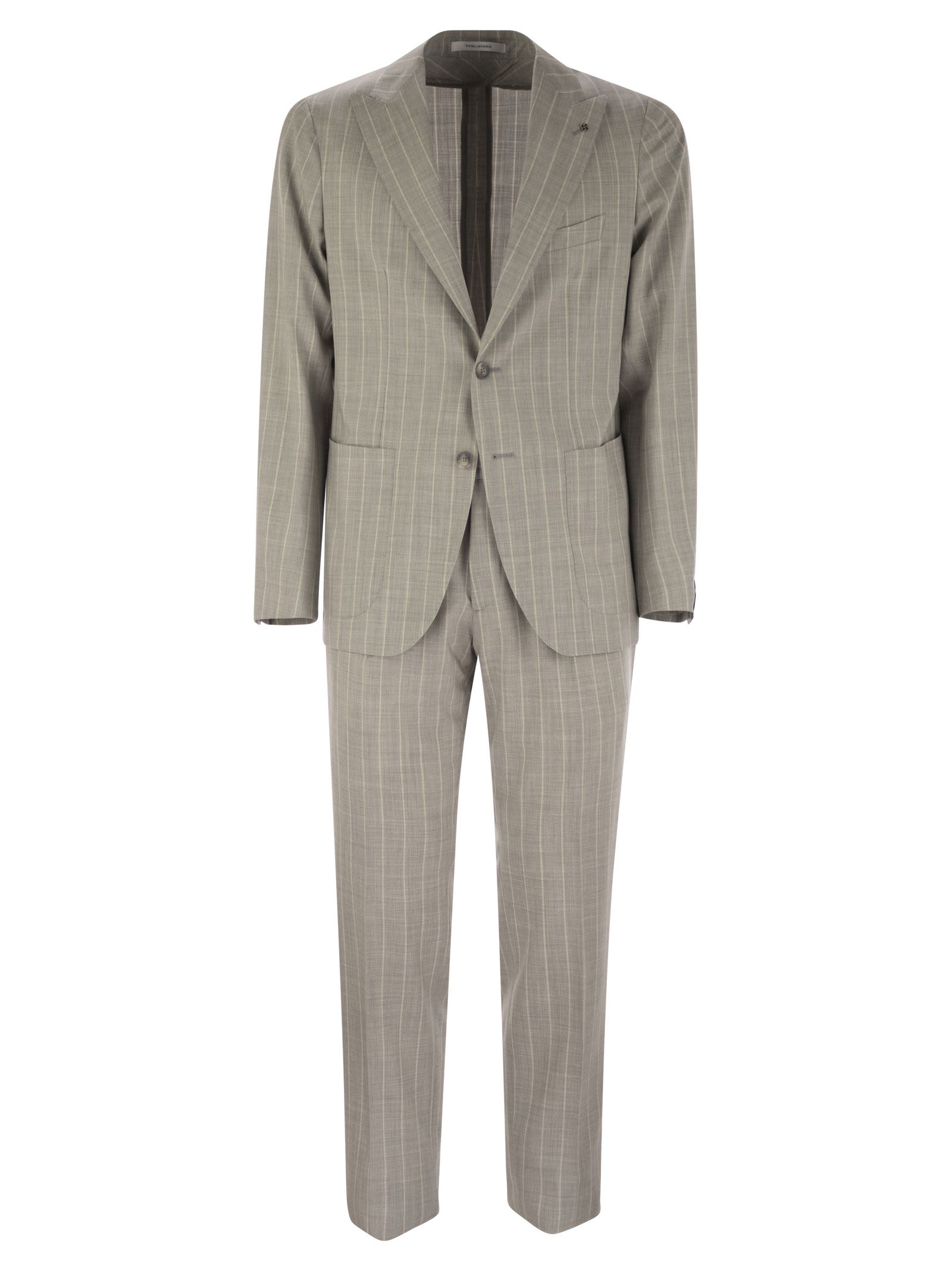Tagliatore Pinstripe Suit In Wool And Silk In Pearl