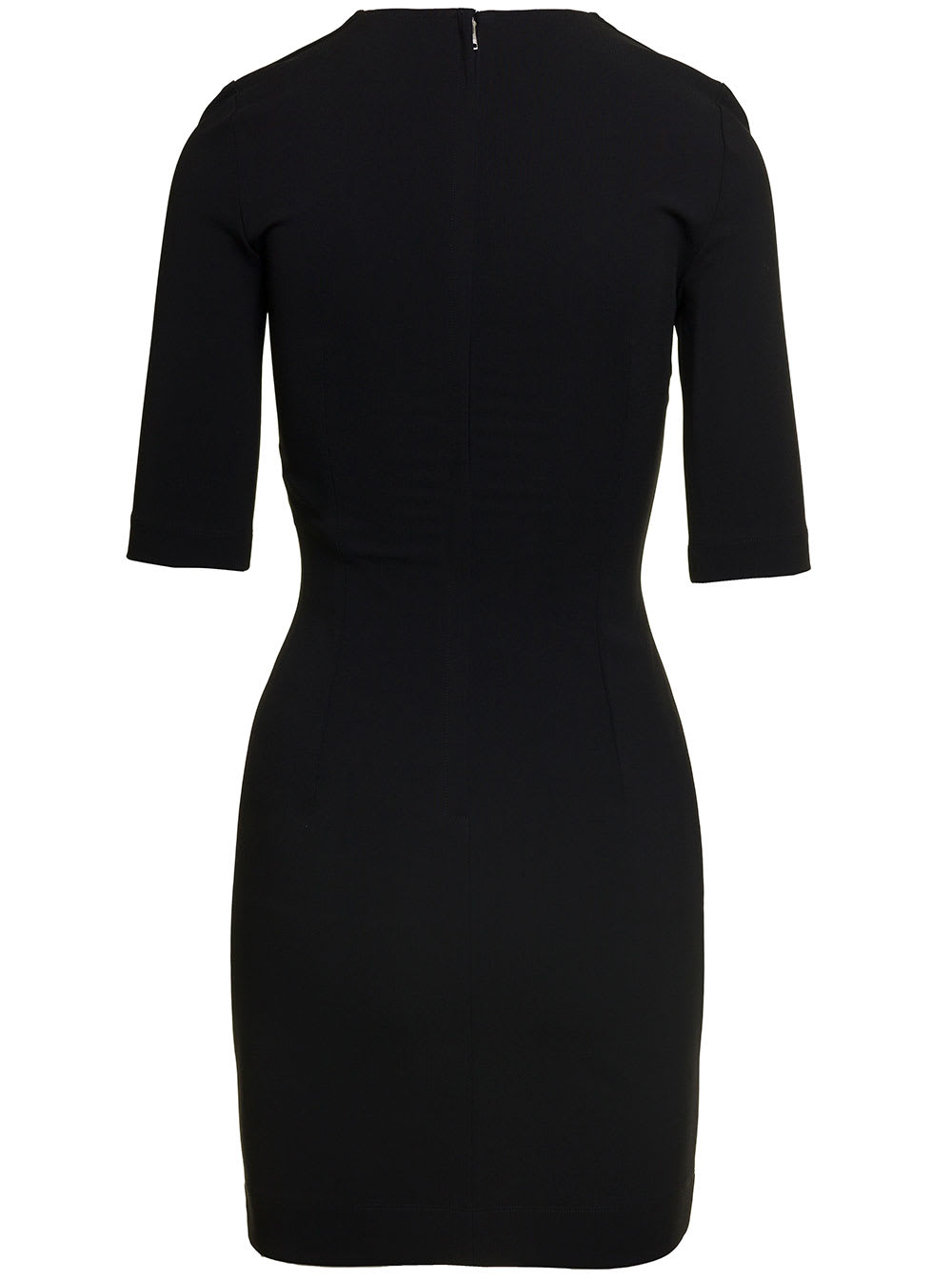 Shop Dolce & Gabbana Black Mini Dress With Short Sleeves And Neckline Detail In Viscose Blend Woman