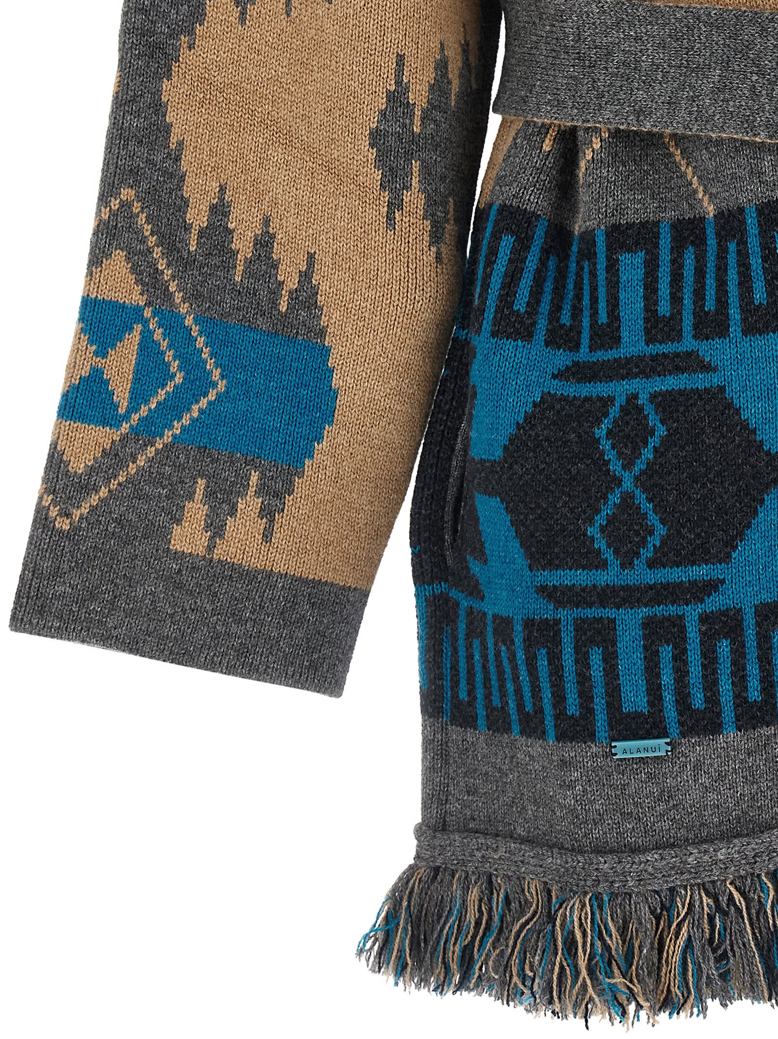 Alanui Shawl Collar Knit Cardigan With Fringe In Multi