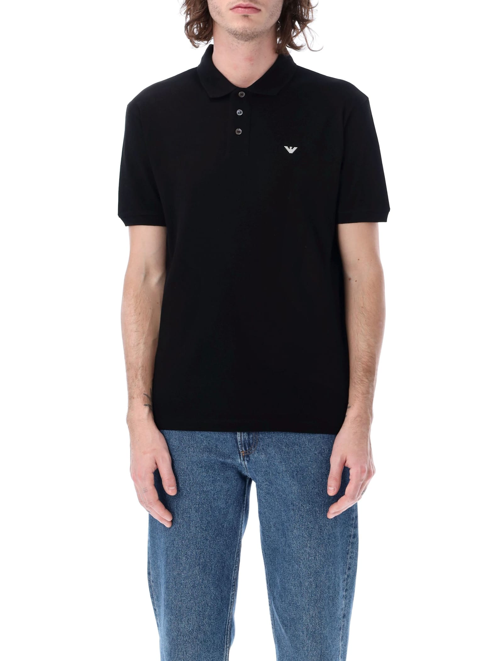Emporio Armani Piqué Polo Shirt With Micro Eagle