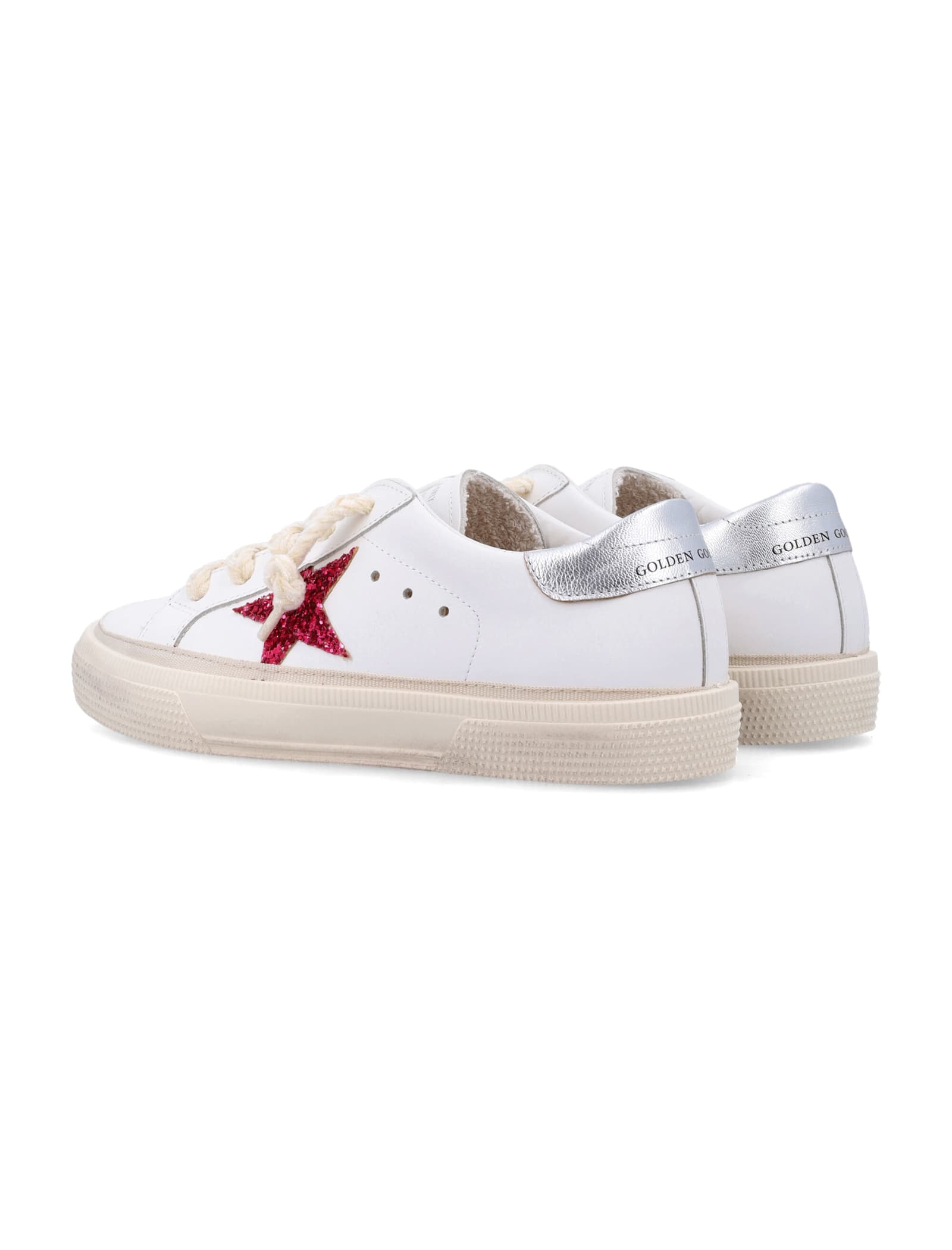 Golden Goose Kid - May Upper Glitter In White/fuchsia