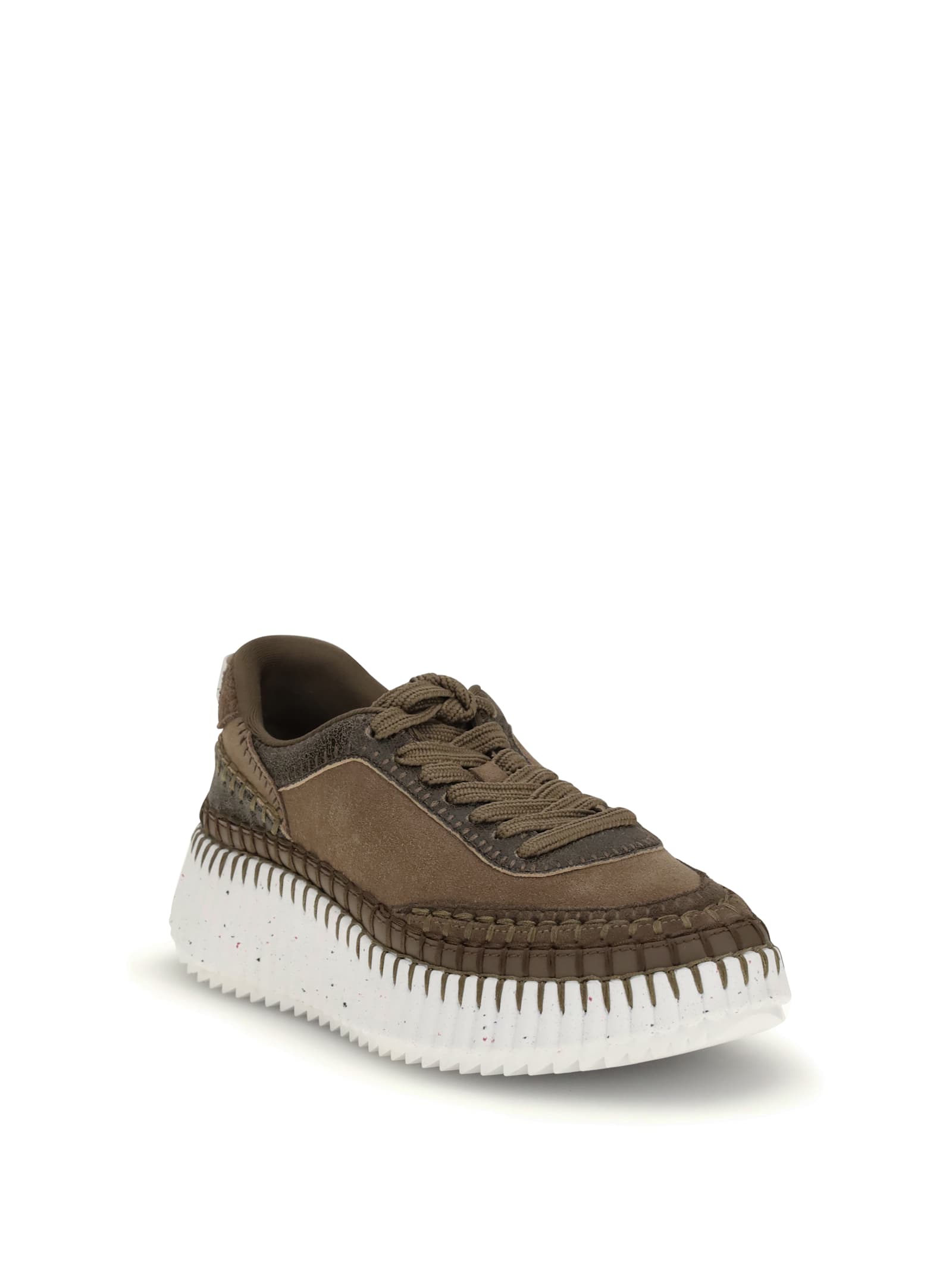 Chloé Nama Mixed Leather Low-top Platform Sneakers In Brown