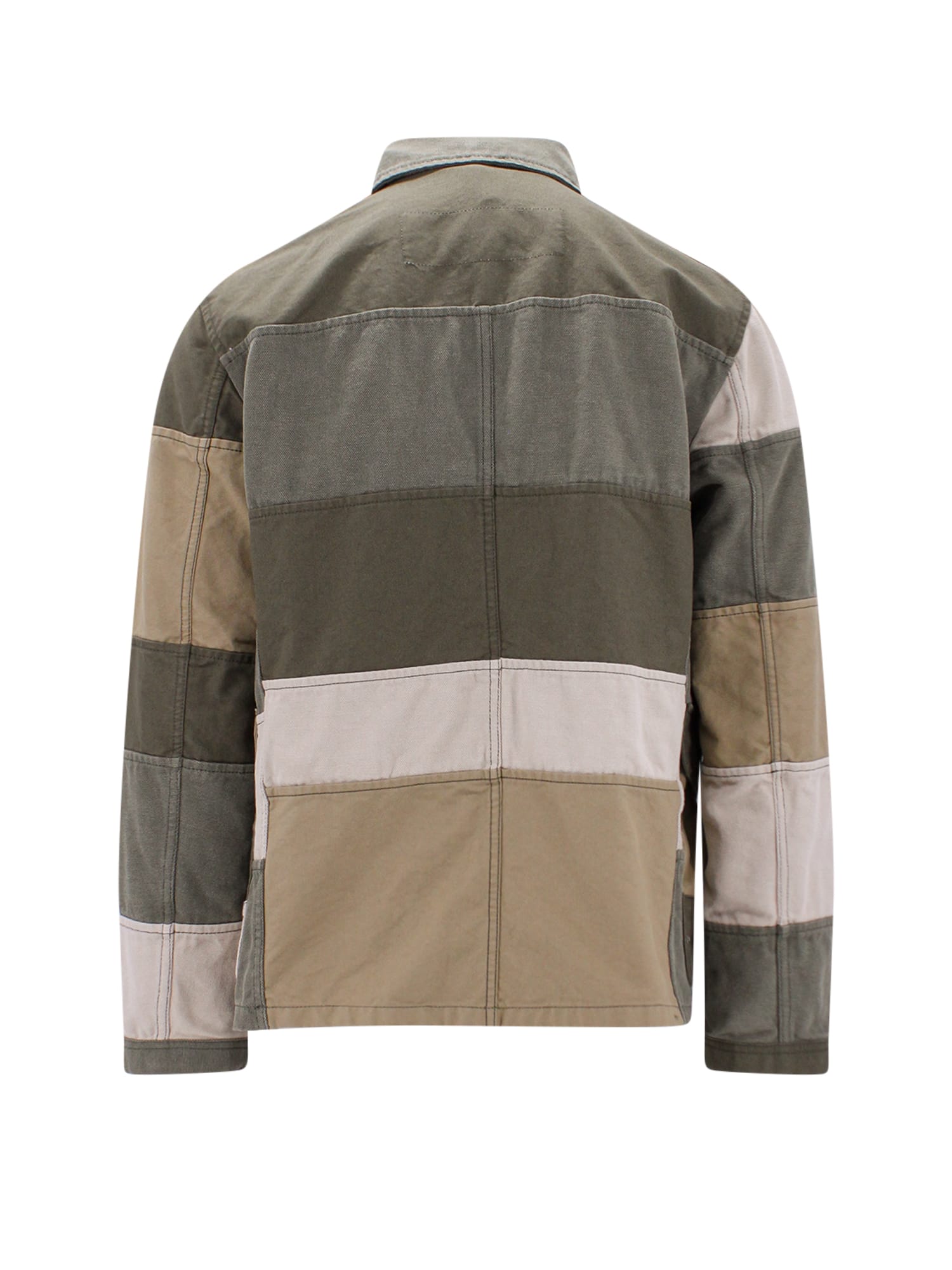 Fay Khaki Green Patchwork Jacket With Buckles In Cotton Man In Qbi Multi