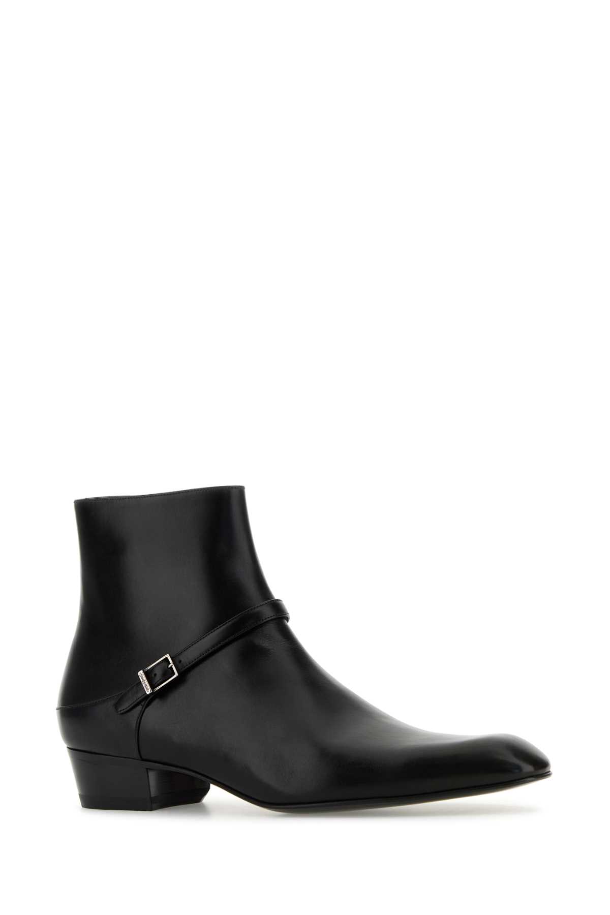Saint Laurent Augustin Ankle Boots With Pointed Toe And Buckle Detail