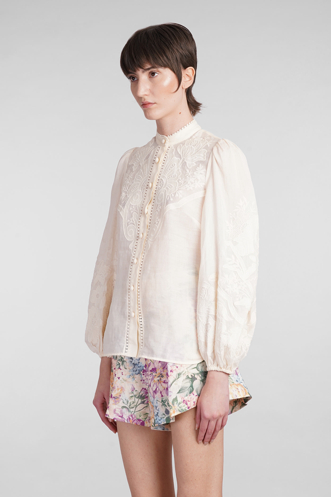 Shop Zimmermann Blouse In Beige Linen