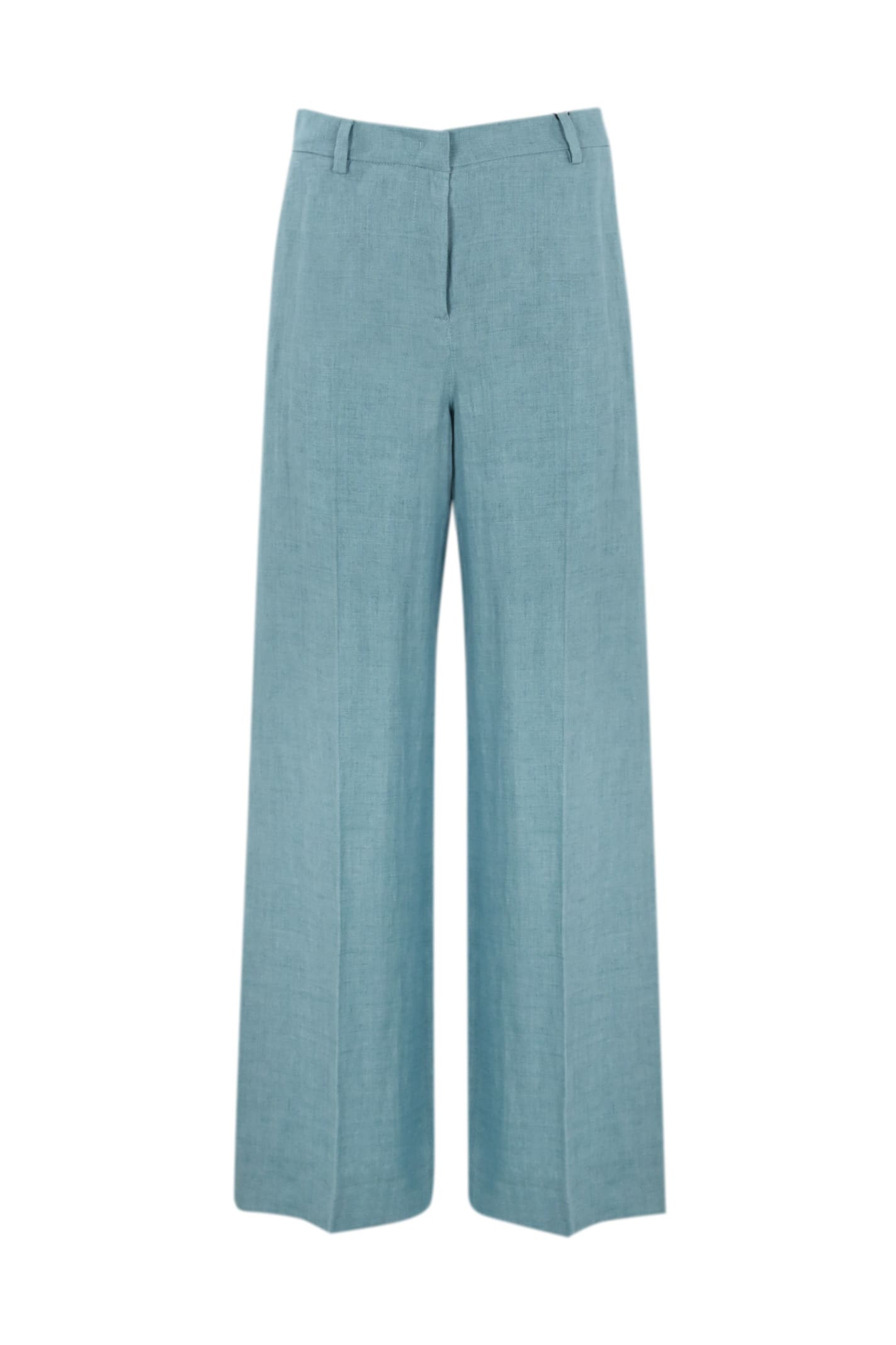 Shop Weekend Max Mara Malizia Linen Canvas Trousers In Light Blue