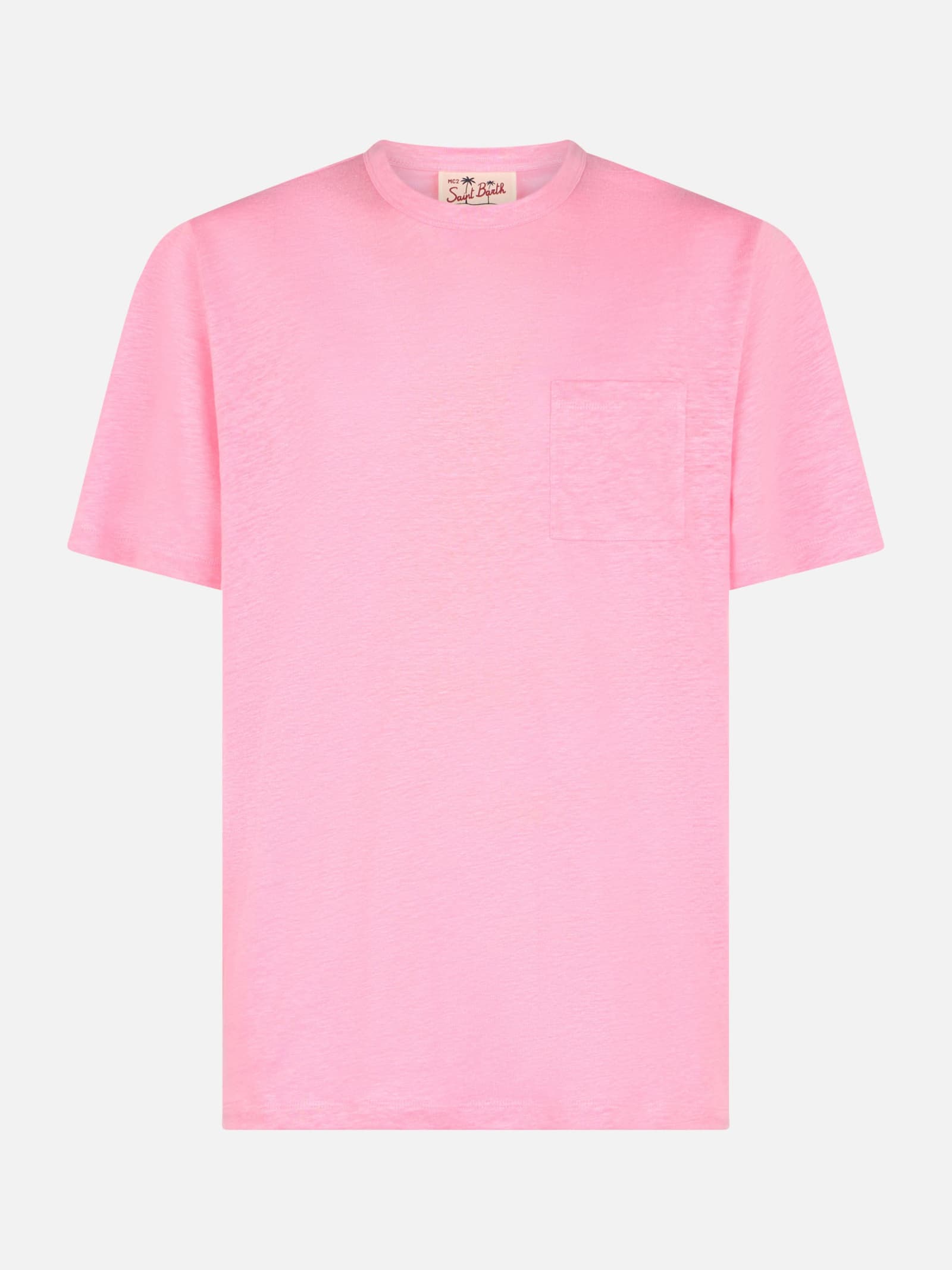 Mc2 Saint Barth Man Pink Linen Jersey T-shirt Ecstasea With Pocket In Pink