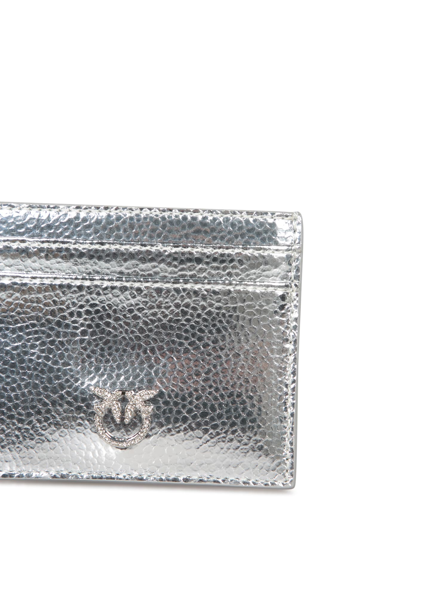 Pinko Classic Logo Embellished Card Holder In Metallic